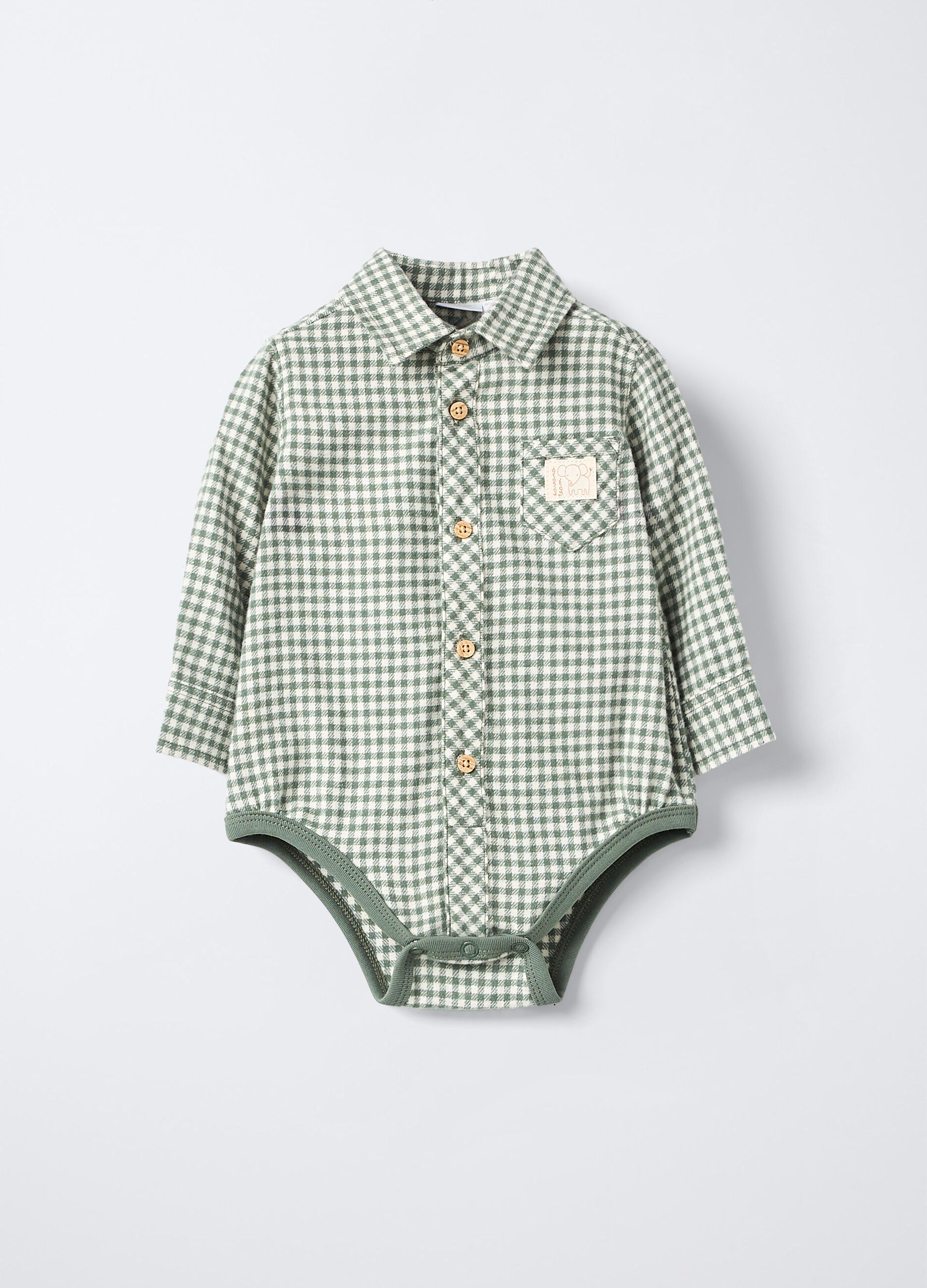 Body camicia in pura flanella di cotone neonato_0