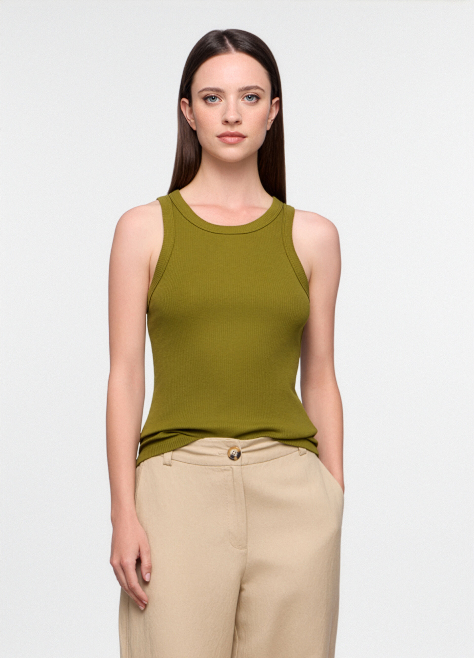 Canotta Fitted in costina di puro cotone donna_0