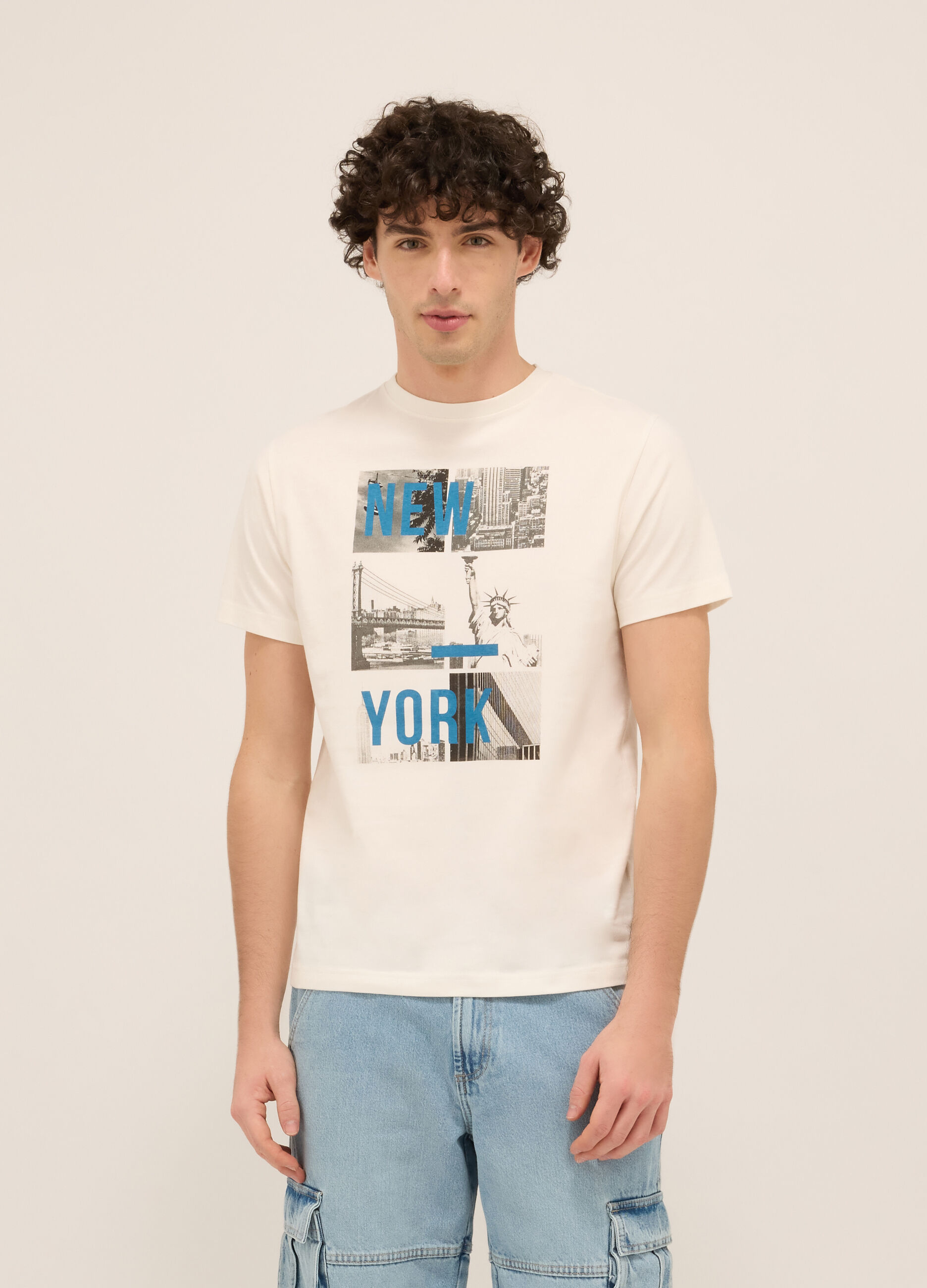 T-shirt girocollo in cotone con stampa uomo_0