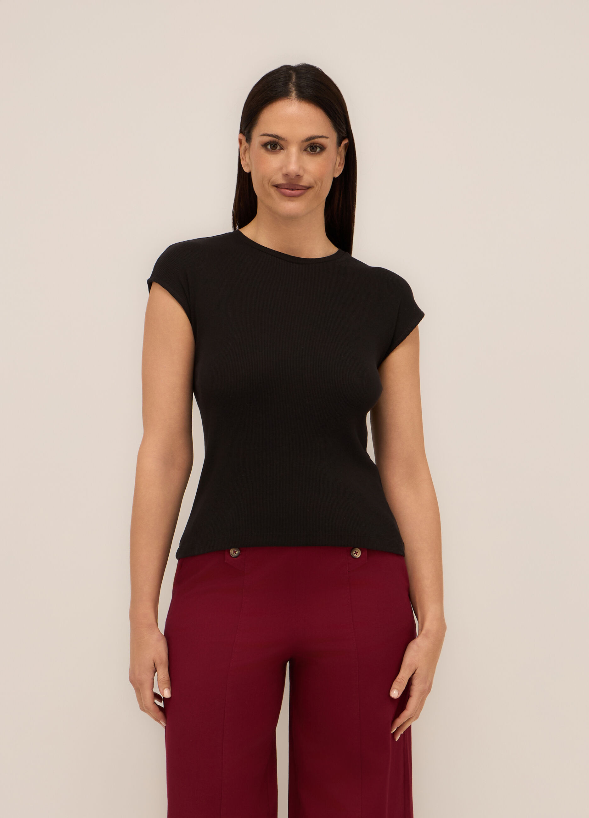 T-shirt in costina di puro cotone donna_0