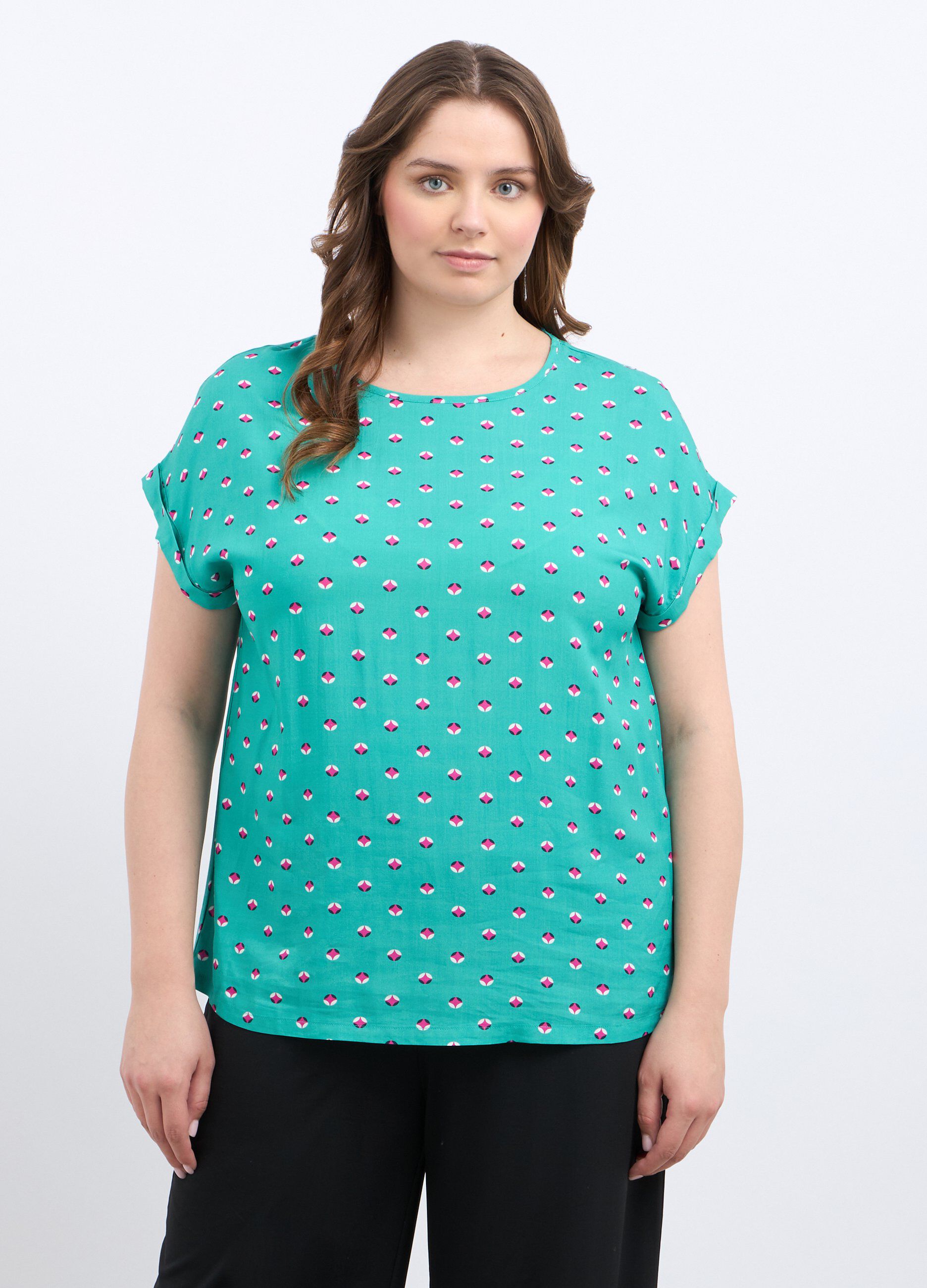 Blusa in pura viscosa a scollo rotondo donna curvy_0