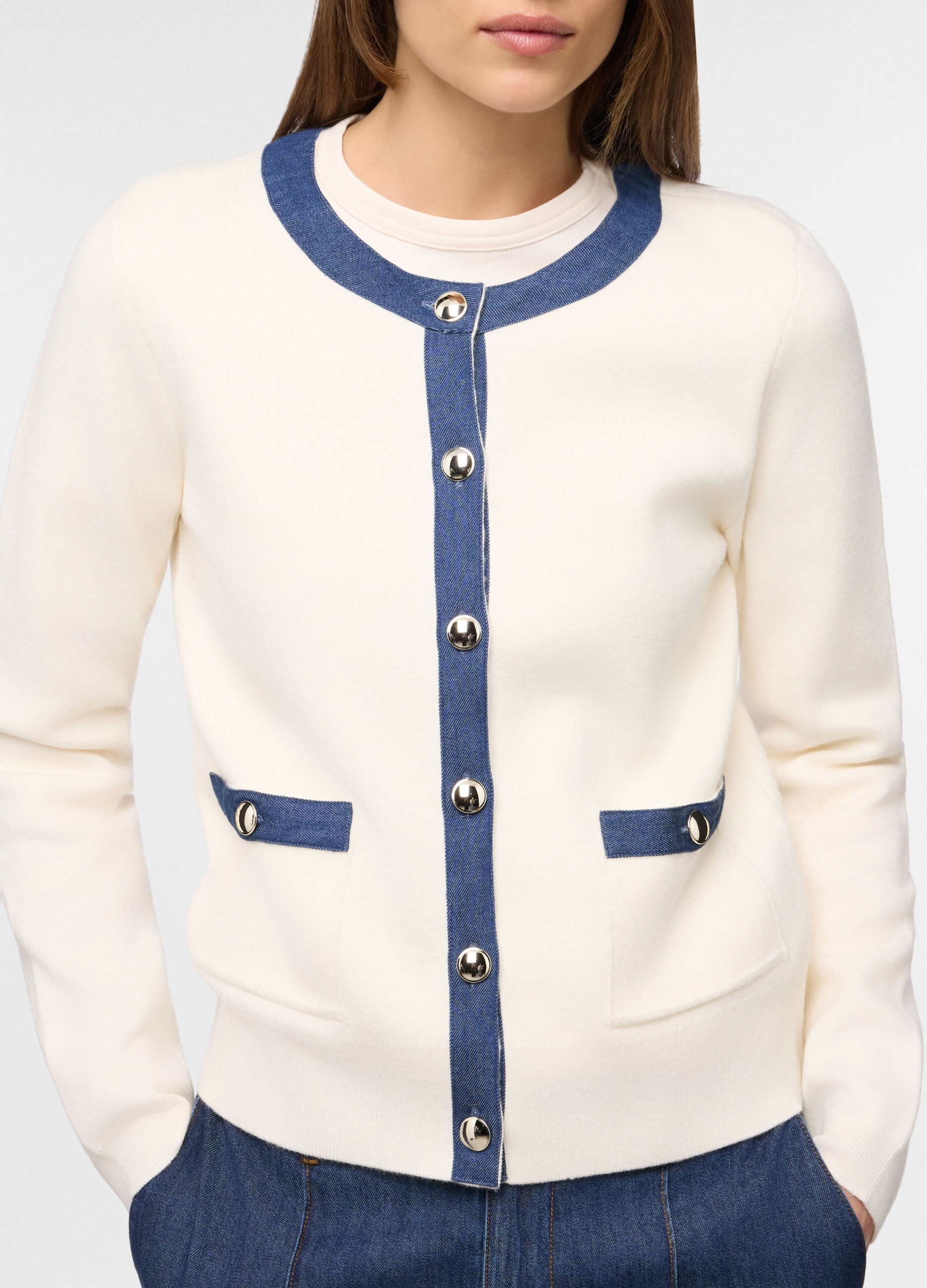 Cardigan girocollo misto viscosa donna_2