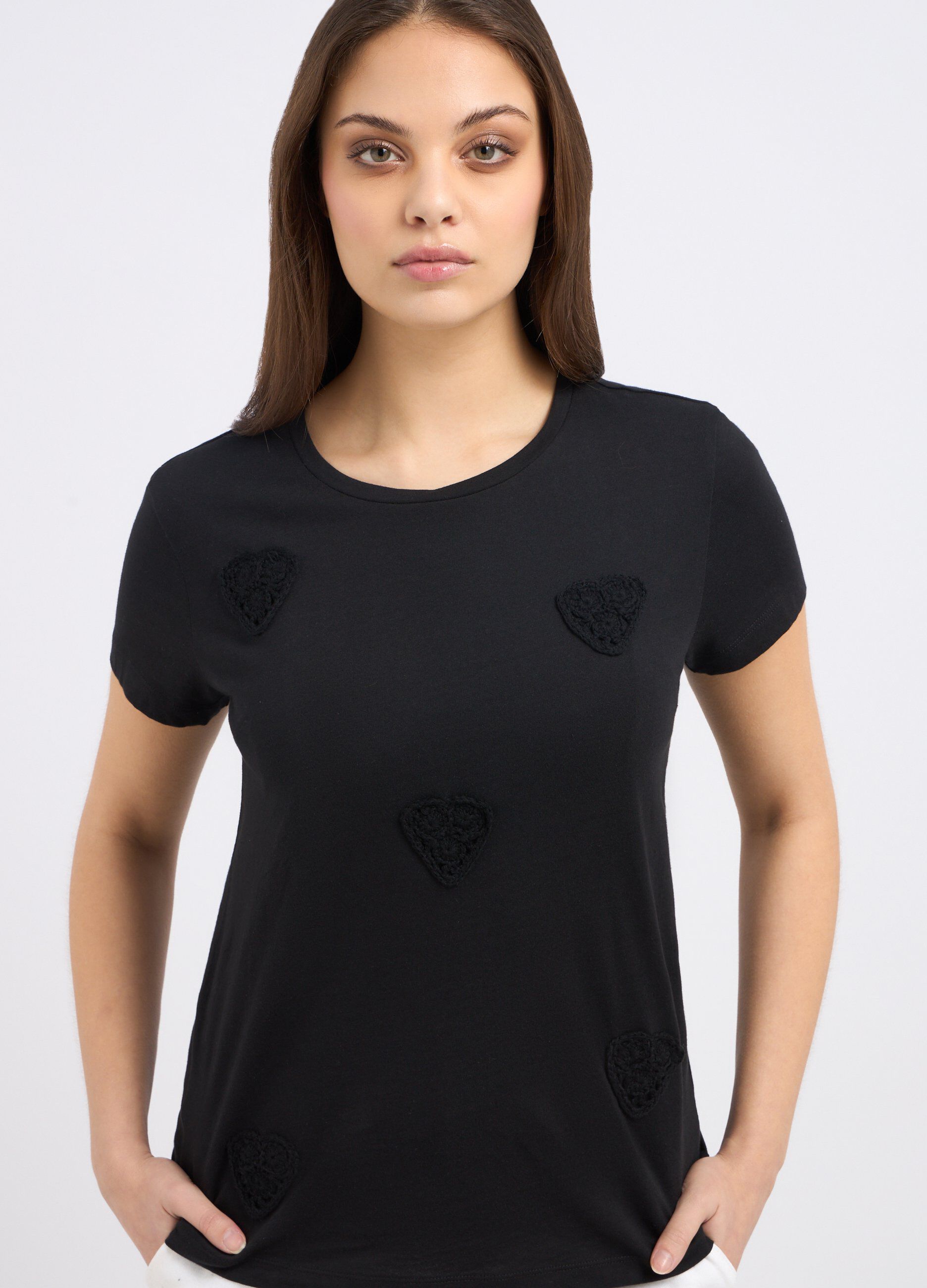 T-shirt in puro cotone con crochet donna_2