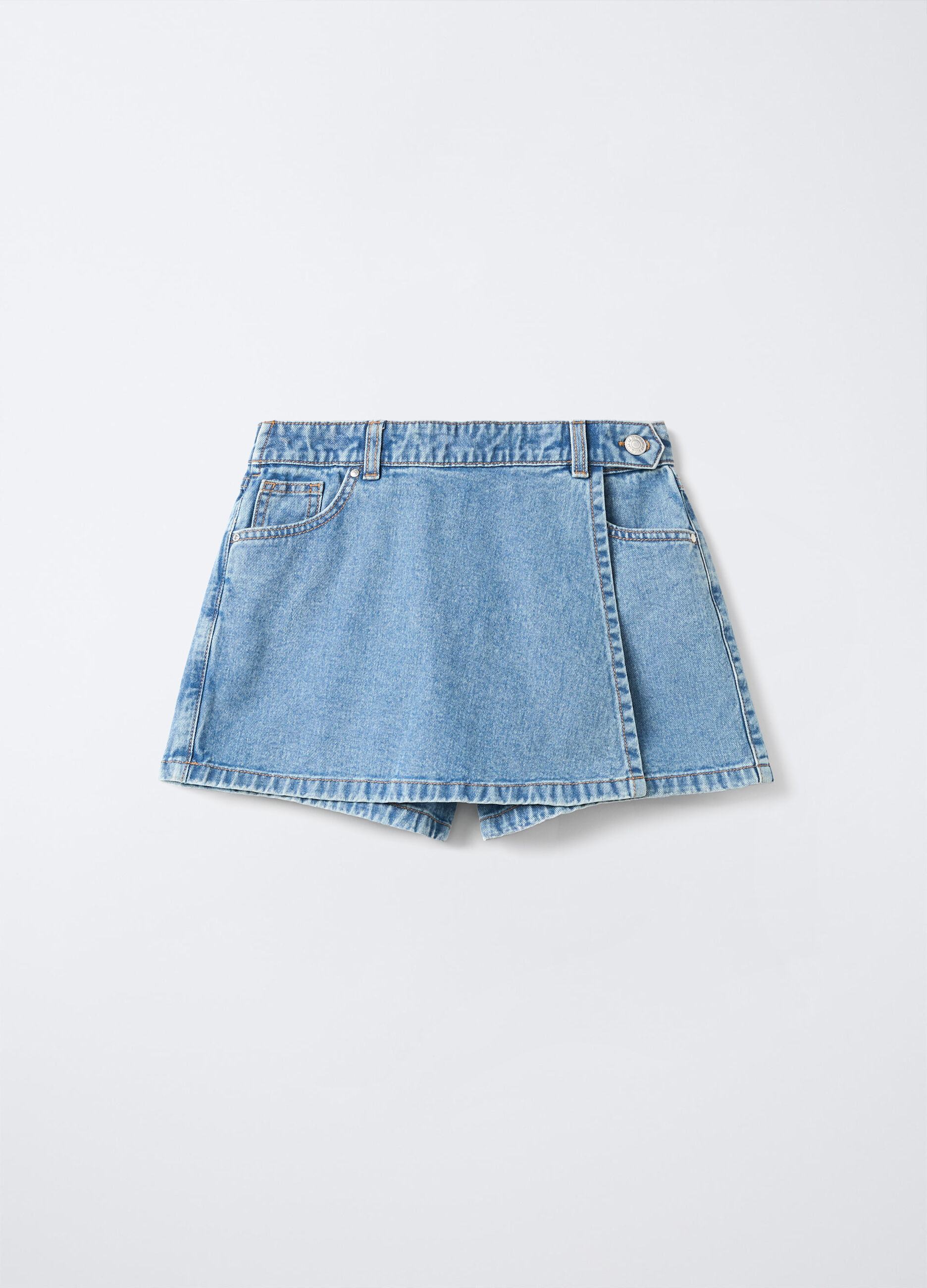 Gonna pantalone in denim di puro cotone ragazza_0