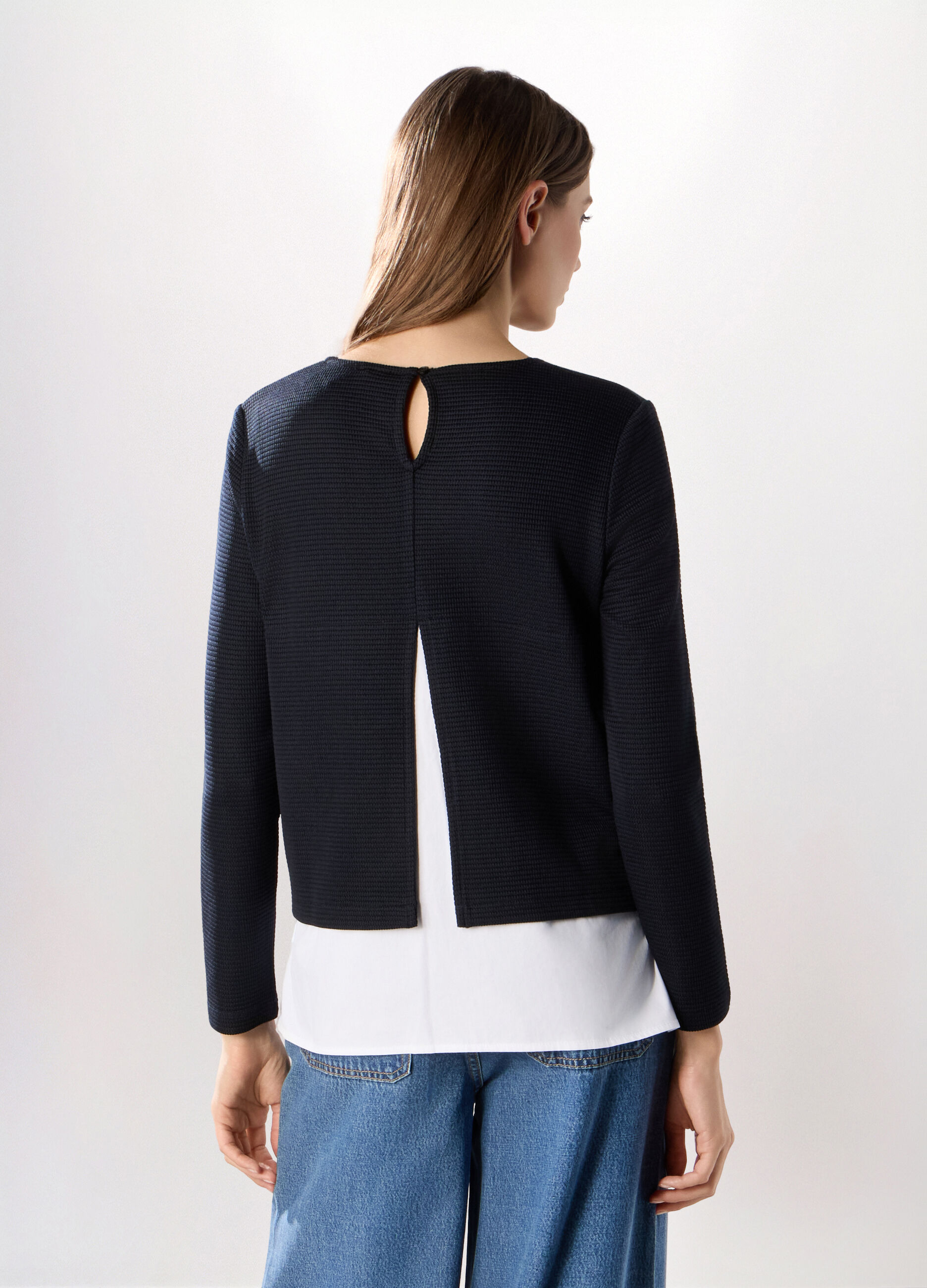 T-shirt jacquard con inserto donna_1