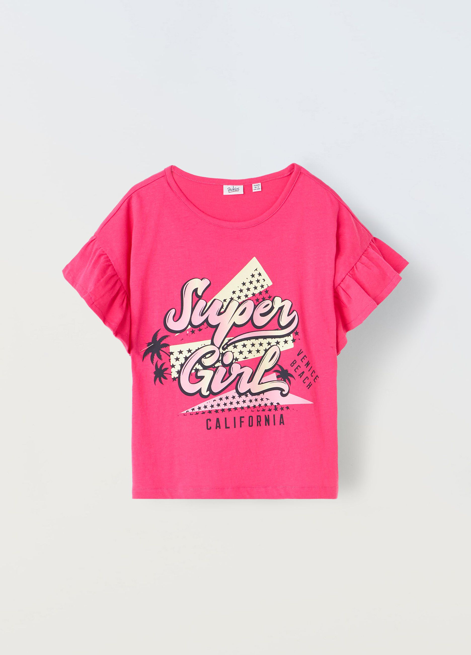 T-shirt in puro cotone con rouches ragazza_0