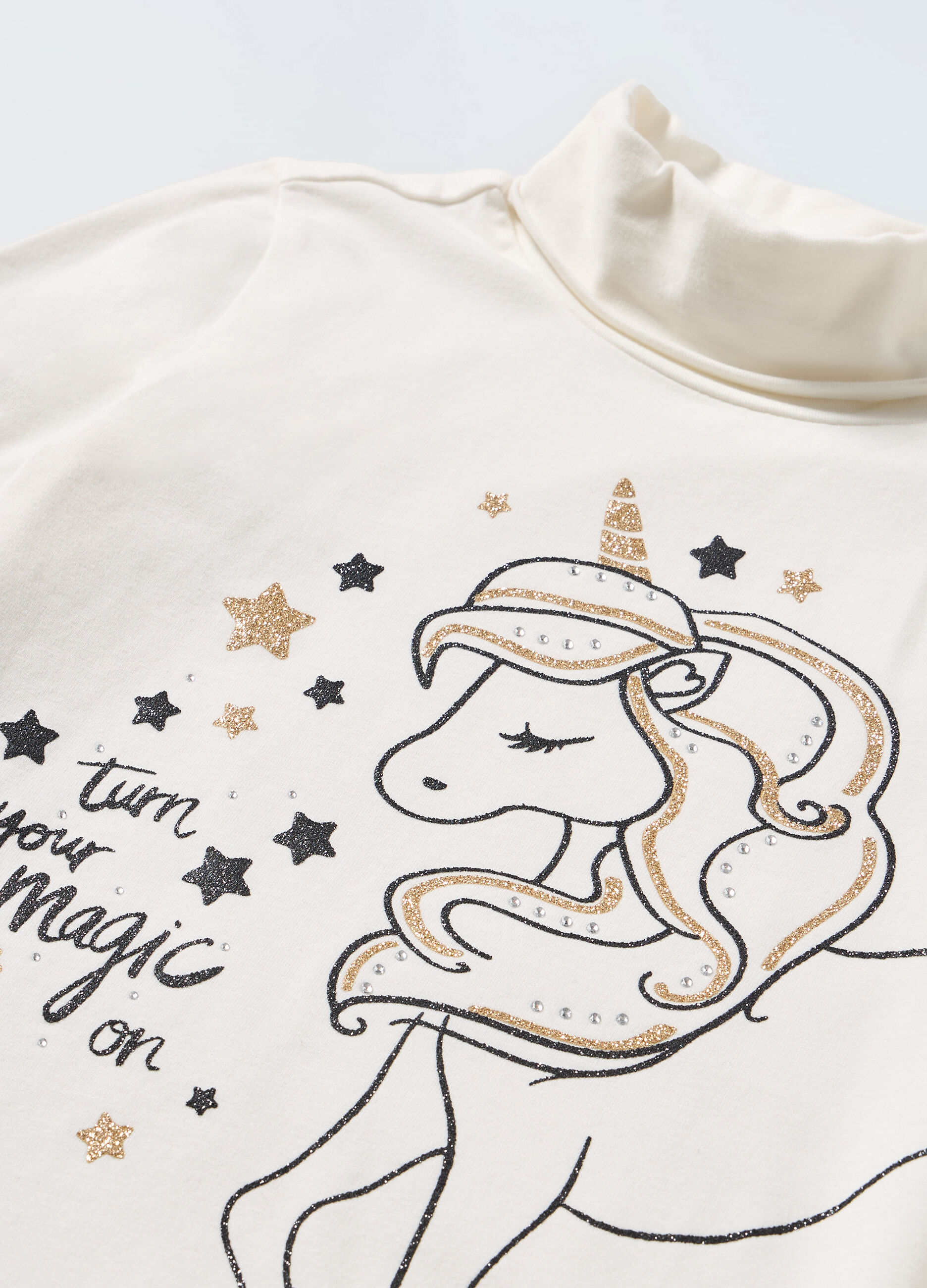 Dolcevita in cotone stretch con stampa glitter bambina_1