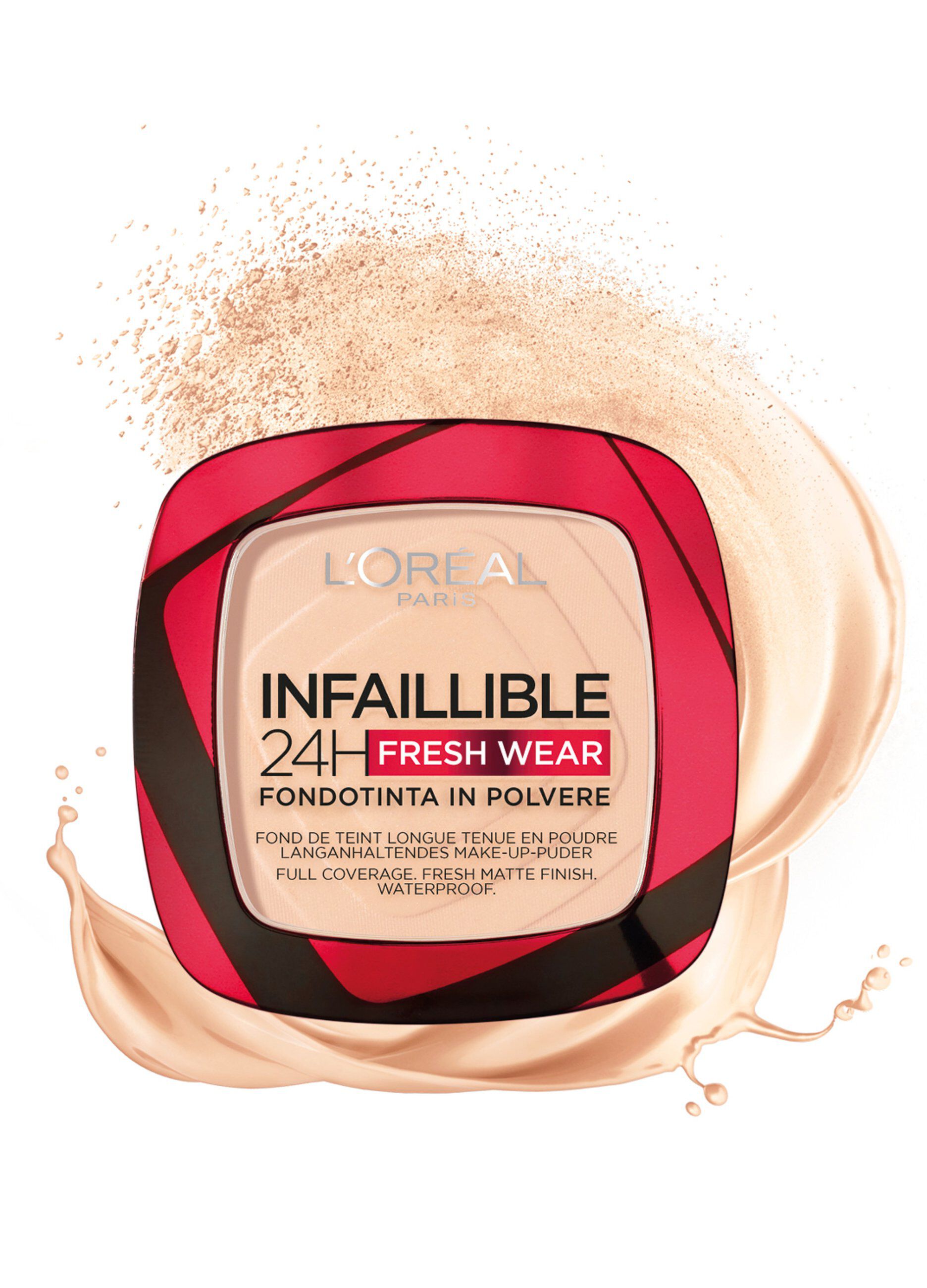 L'Oréal Paris Fondotinta compatto Infaillible 24H Fresh Wear, Formula in Polvere a Lunga Tenuta, Mask-Friendly, Low-Transfer e Waterproof, Copre come un fondotinta e opacizza come una polvere, 180 Sable Rosé/Rose Sand.