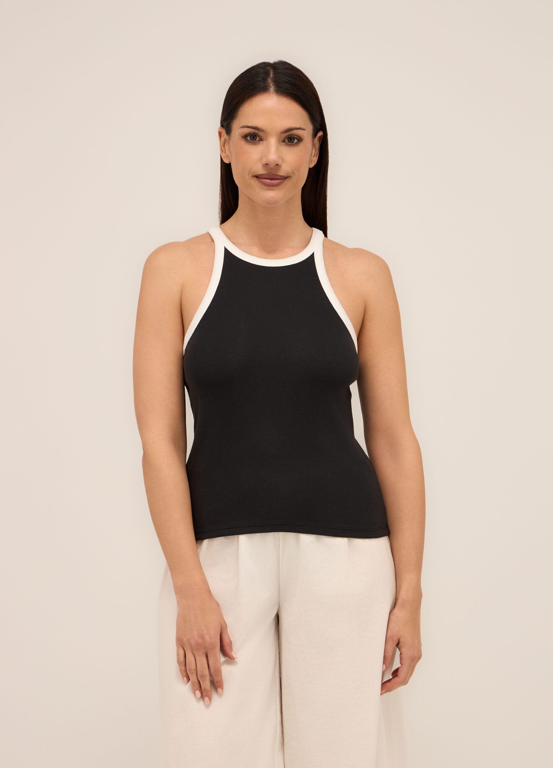 Canotta in costina di cotone stretch donna_0