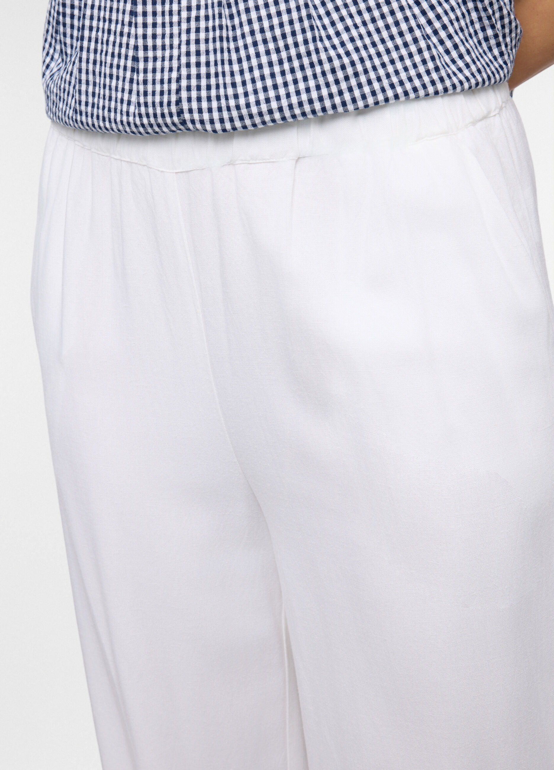 Jogger wide leg in misto lino donna_2