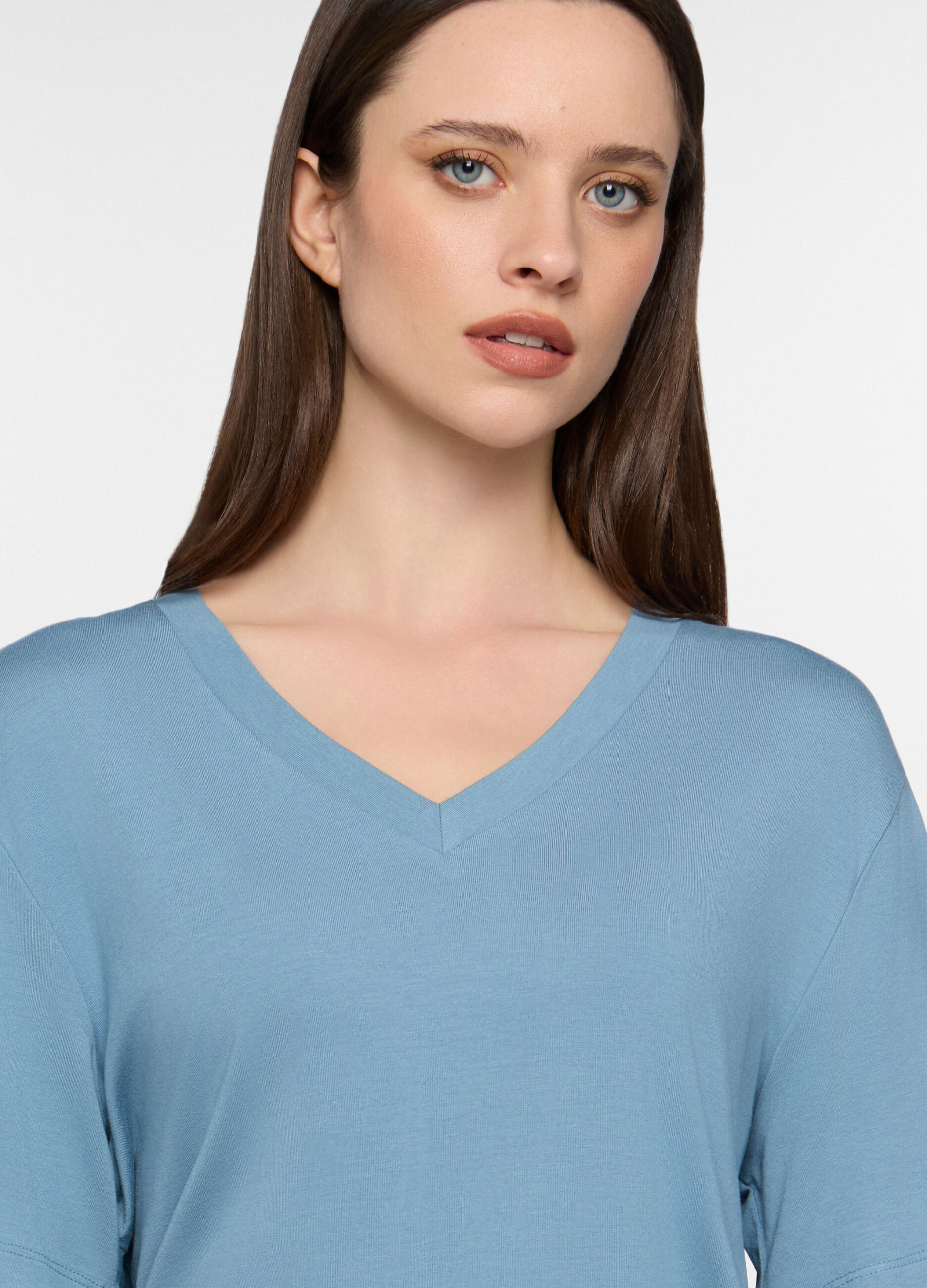 Top pigiama con scollo a V stretch donna_2