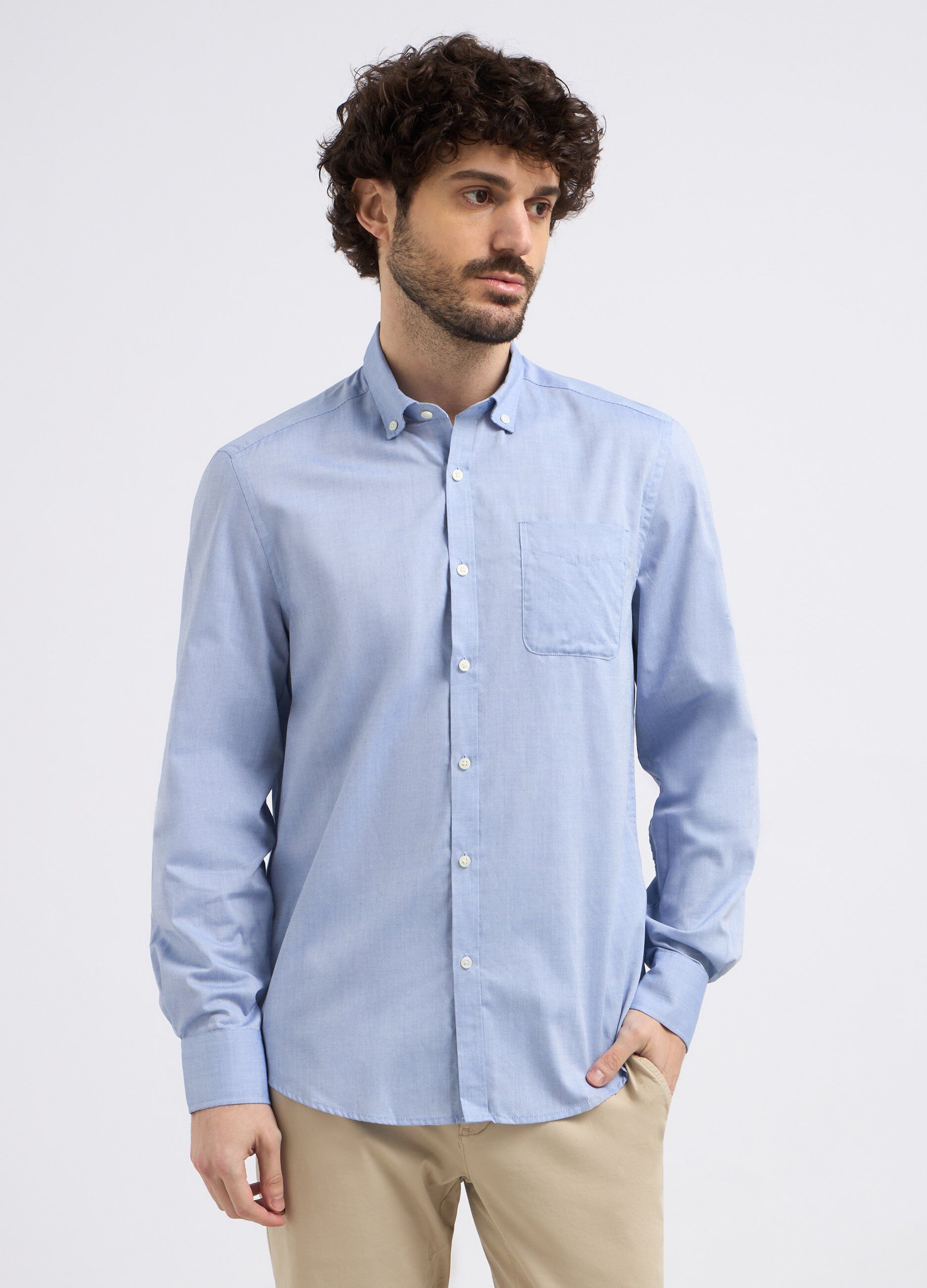 Camicia a maniche lunghe in tinta unita uomo_0