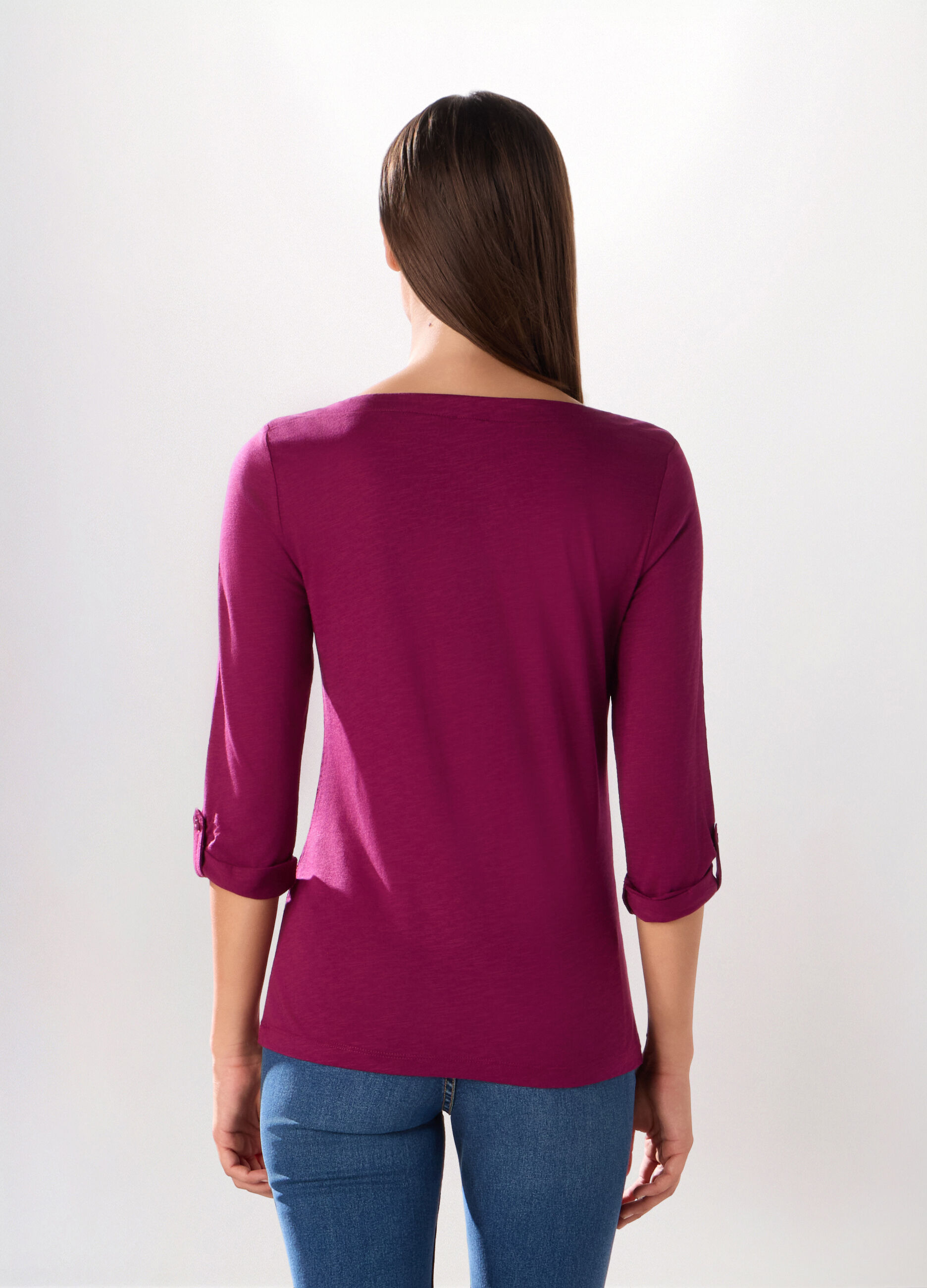 T-shirt in jersey slub di misto cotone donna_1