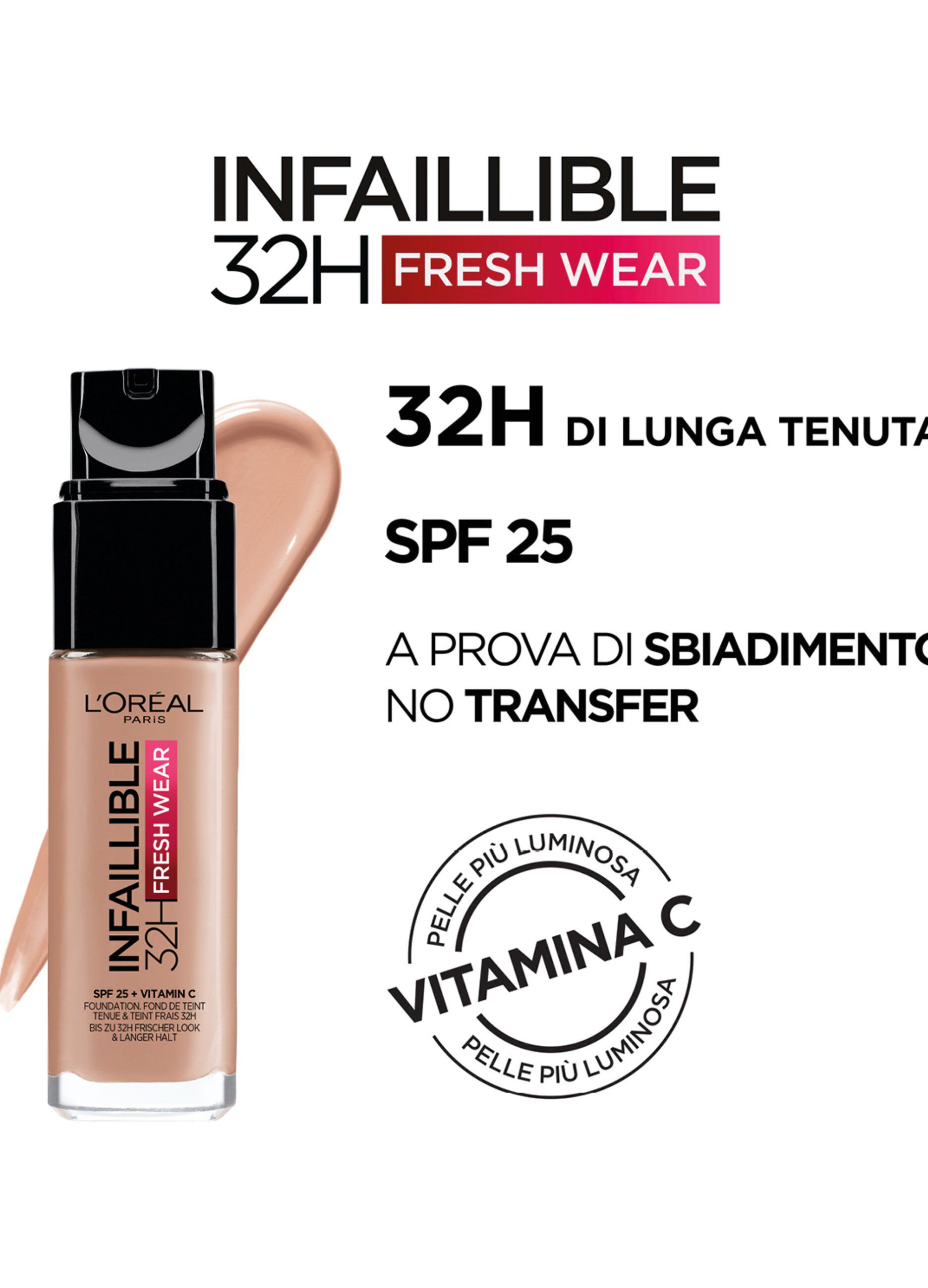 L'Oréal Paris Fondotinta Liquido Infaillible 32H, Coprente a Lunga Tenuta 32H, Formula Waterproof Idratante, 60 Ivoire Rosé, 30ml._1