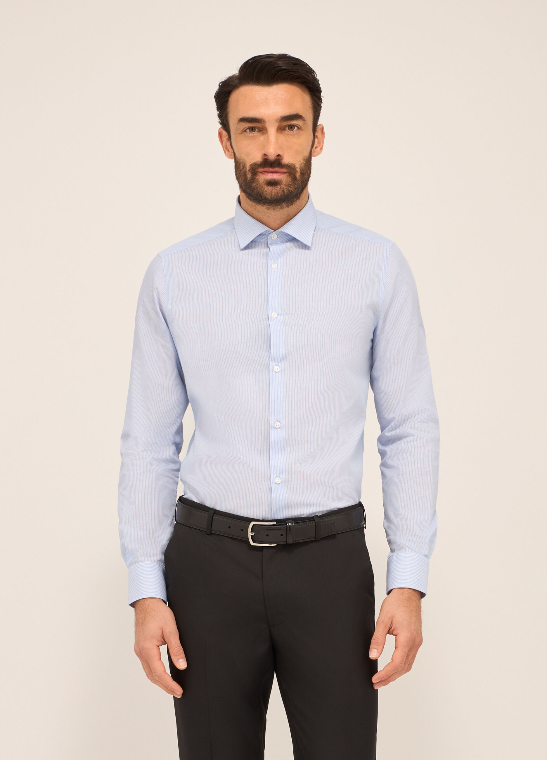 Camicia slim fit in misto cotone a righe uomo_0