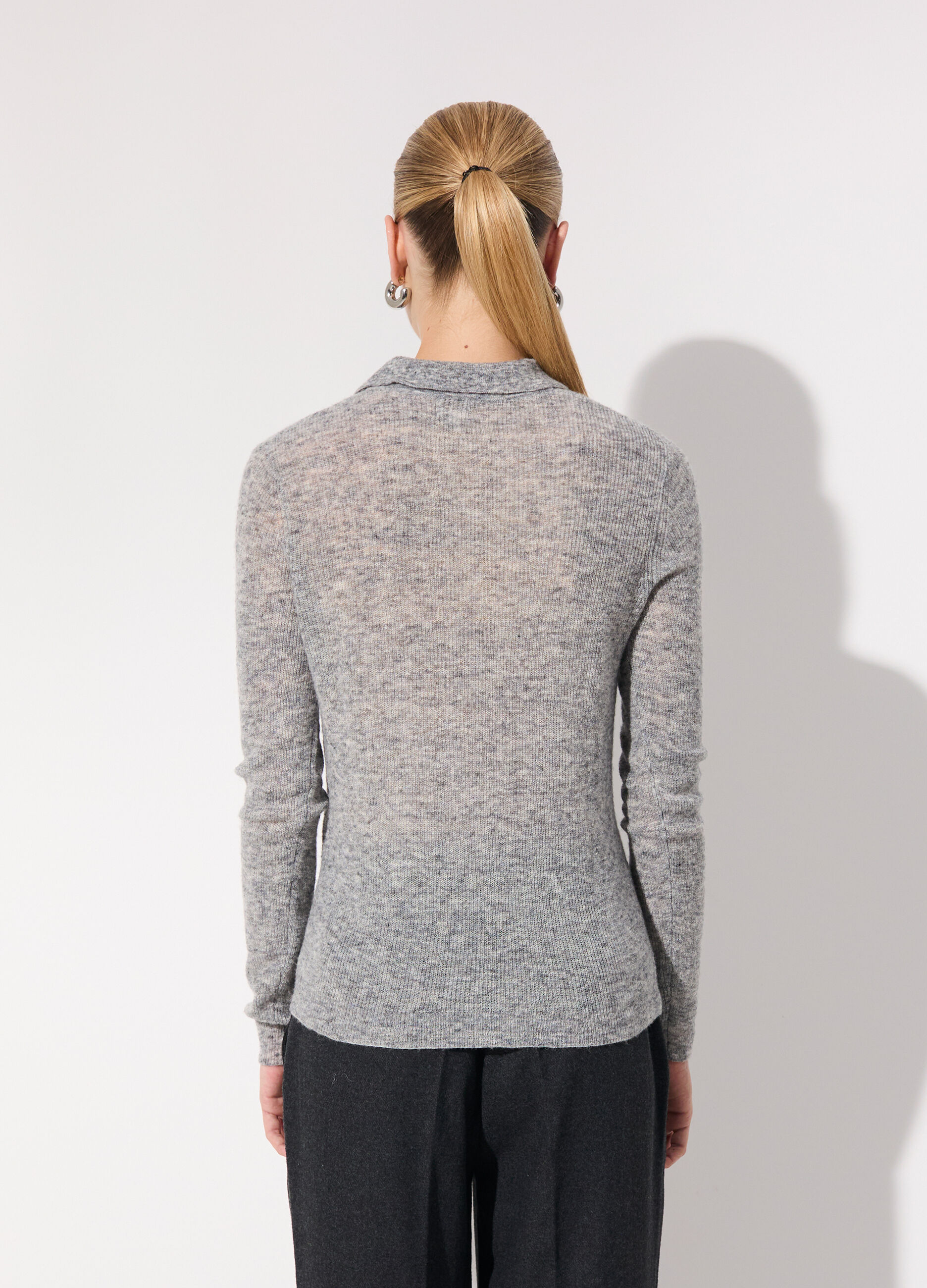 Polo tricot in misto lana e alpaca a maniche lunghe donna_2