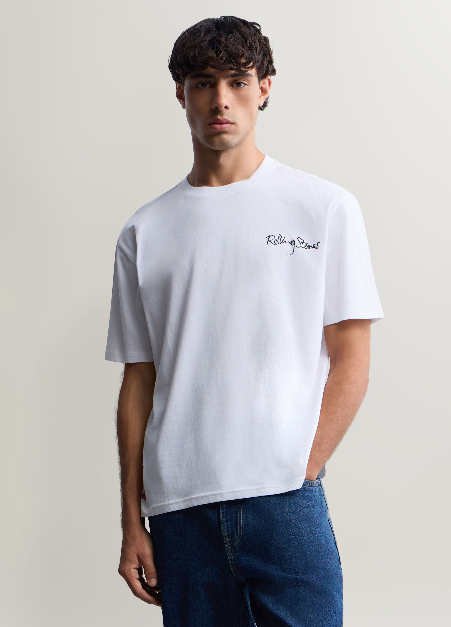 T-shirt girocollo in cotone con stampa Rolling Stones uomo