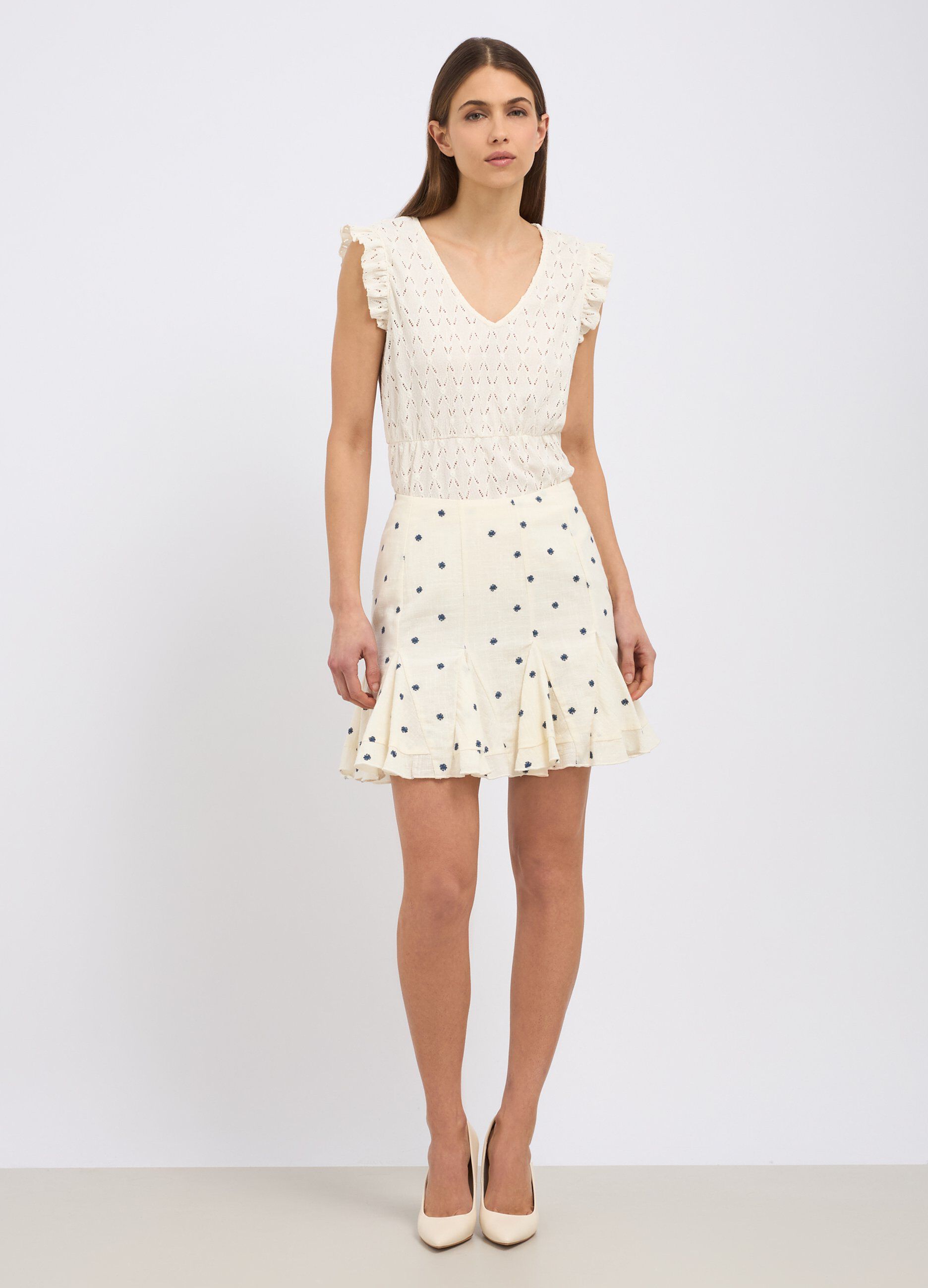 Minigonna in puro cotone con ricami donna_0