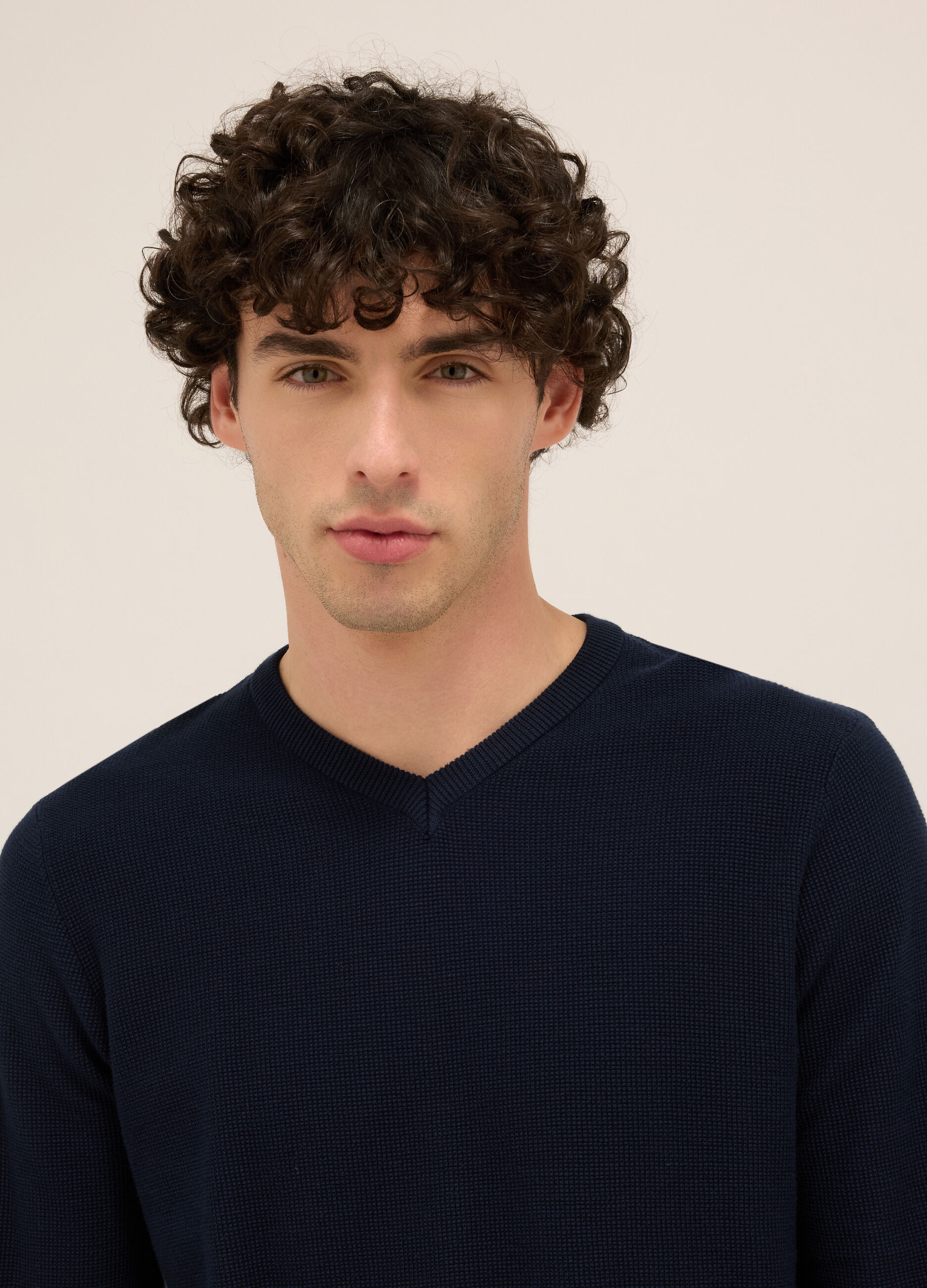 Maglione collo a V in puro cotone uomo