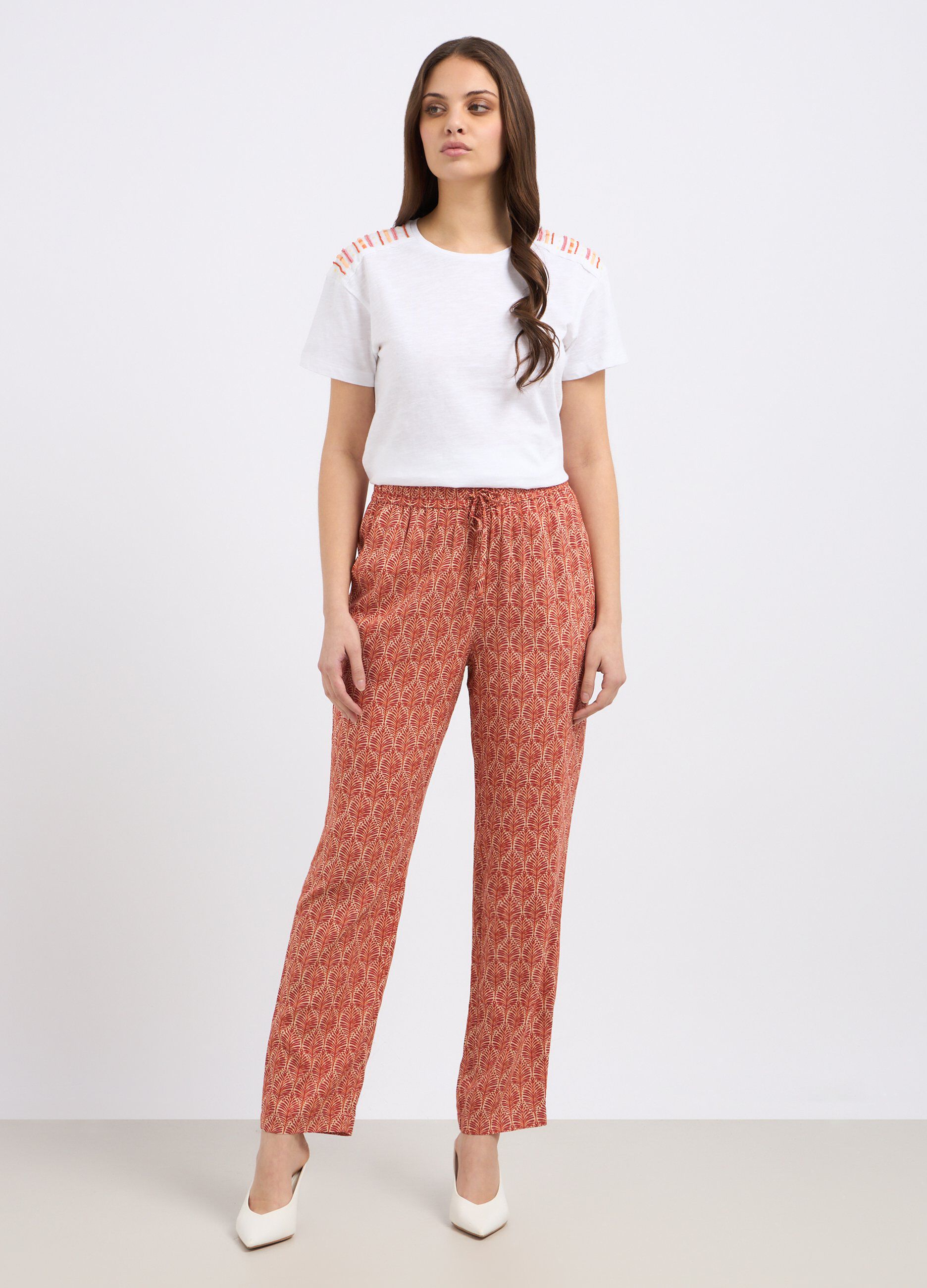 Pantaloni in pura viscosa con stampa donna_0