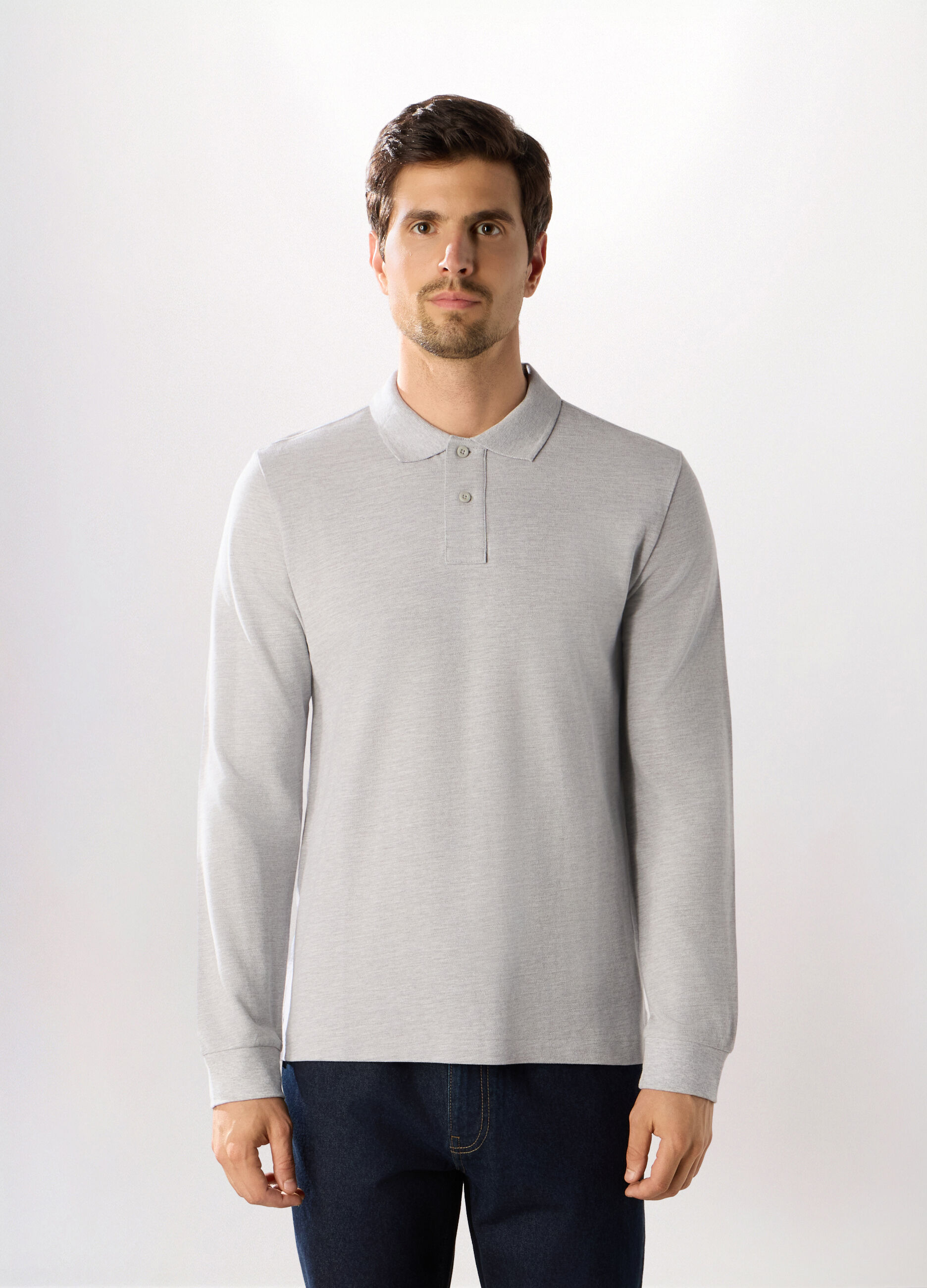 Polo a maniche lunghe in cotone piquet uomo_0
