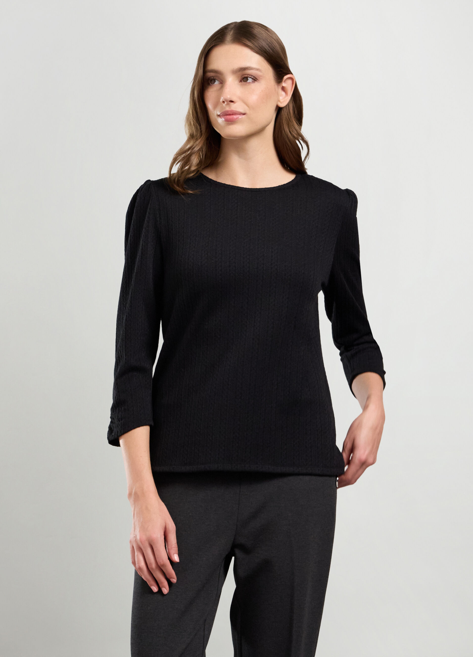 T-shirt con lavorazione a treccia donna_0