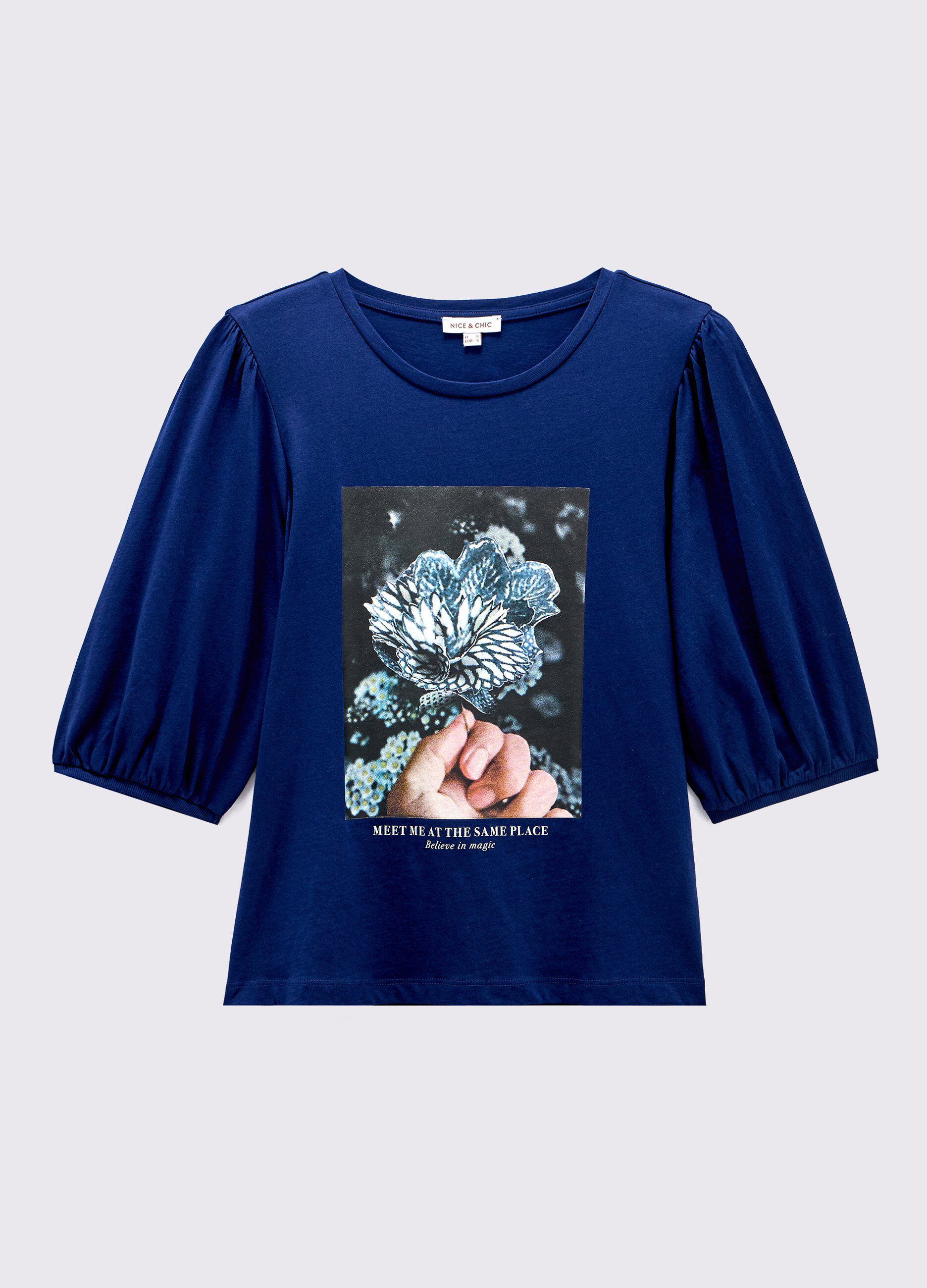 T-shirt in puro cotone con maniche a palloncino donna_0