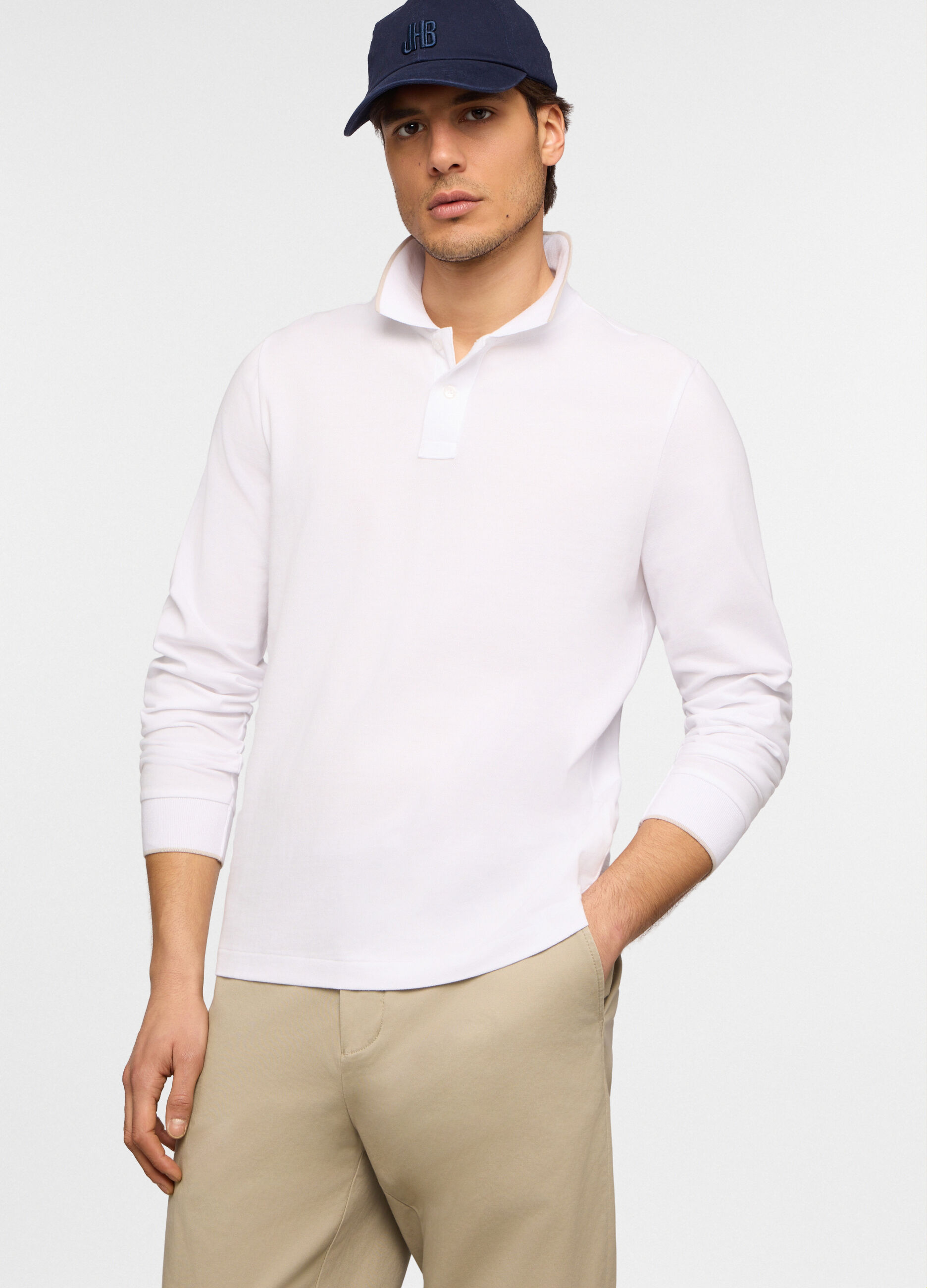 Polo a maniche lunghe in piquet di cotone uomo_0