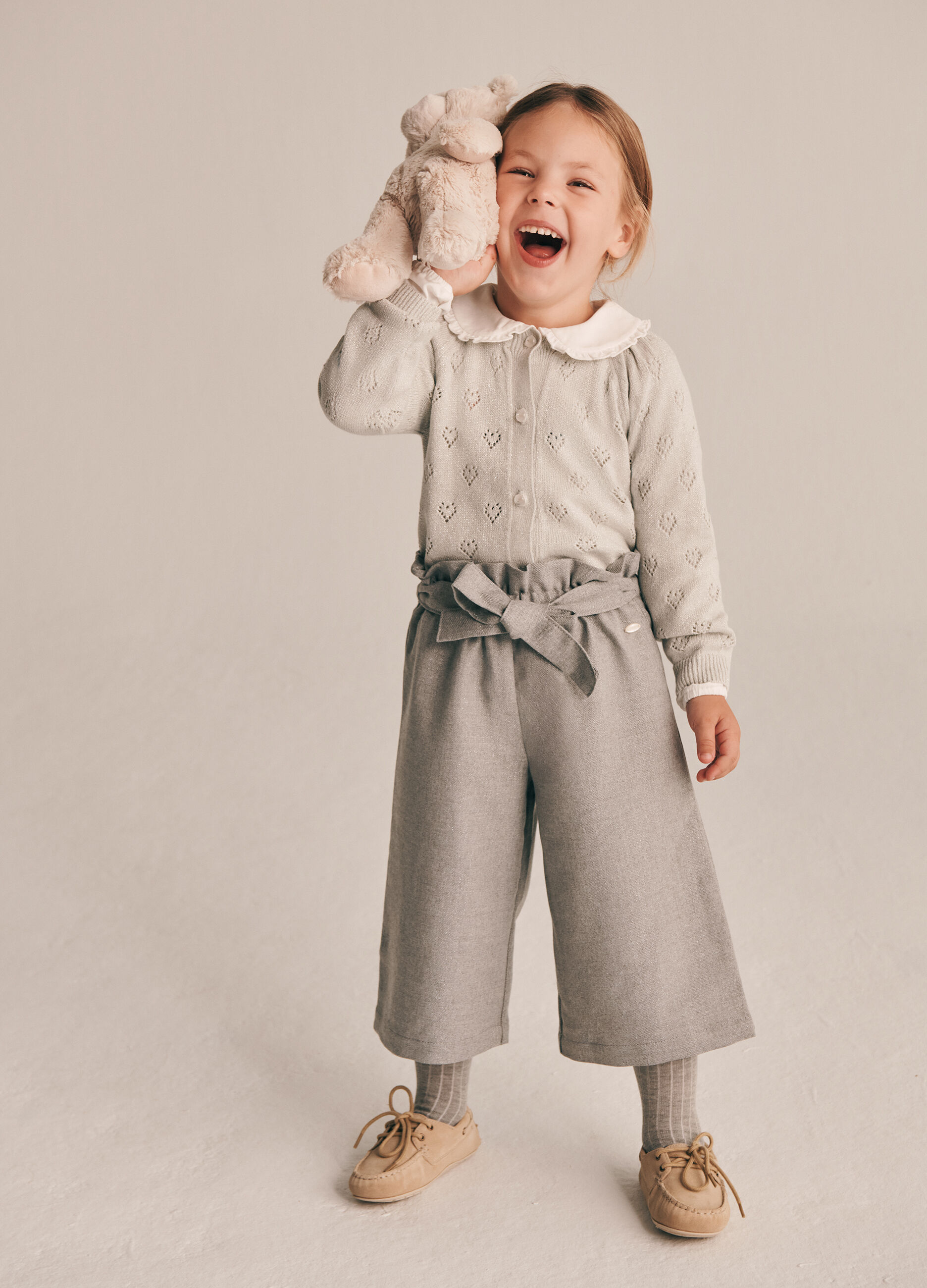 Pantaloni grigi paper bag per bambina_0
