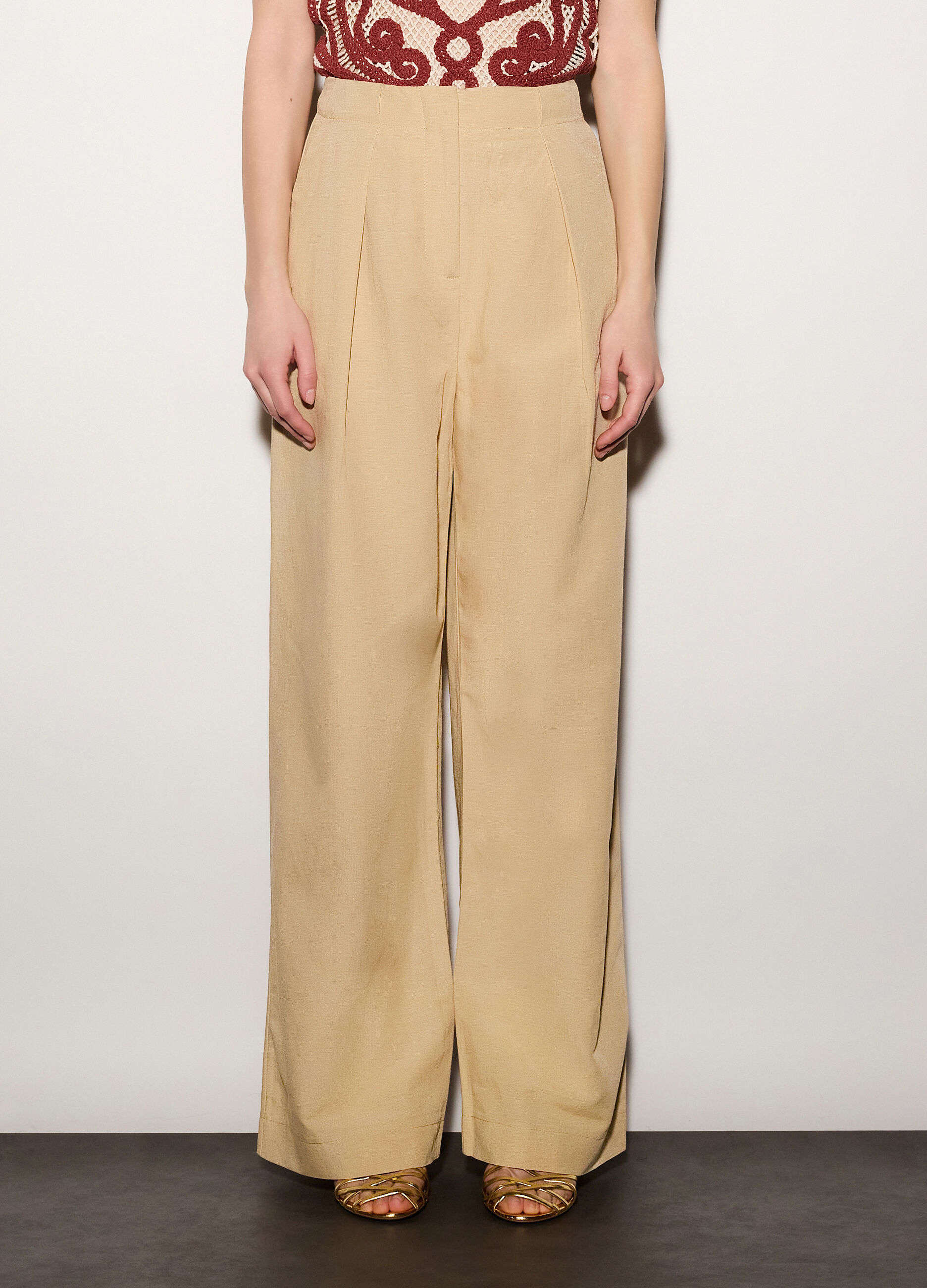 Pantaloni regular fit misto lino donna_1