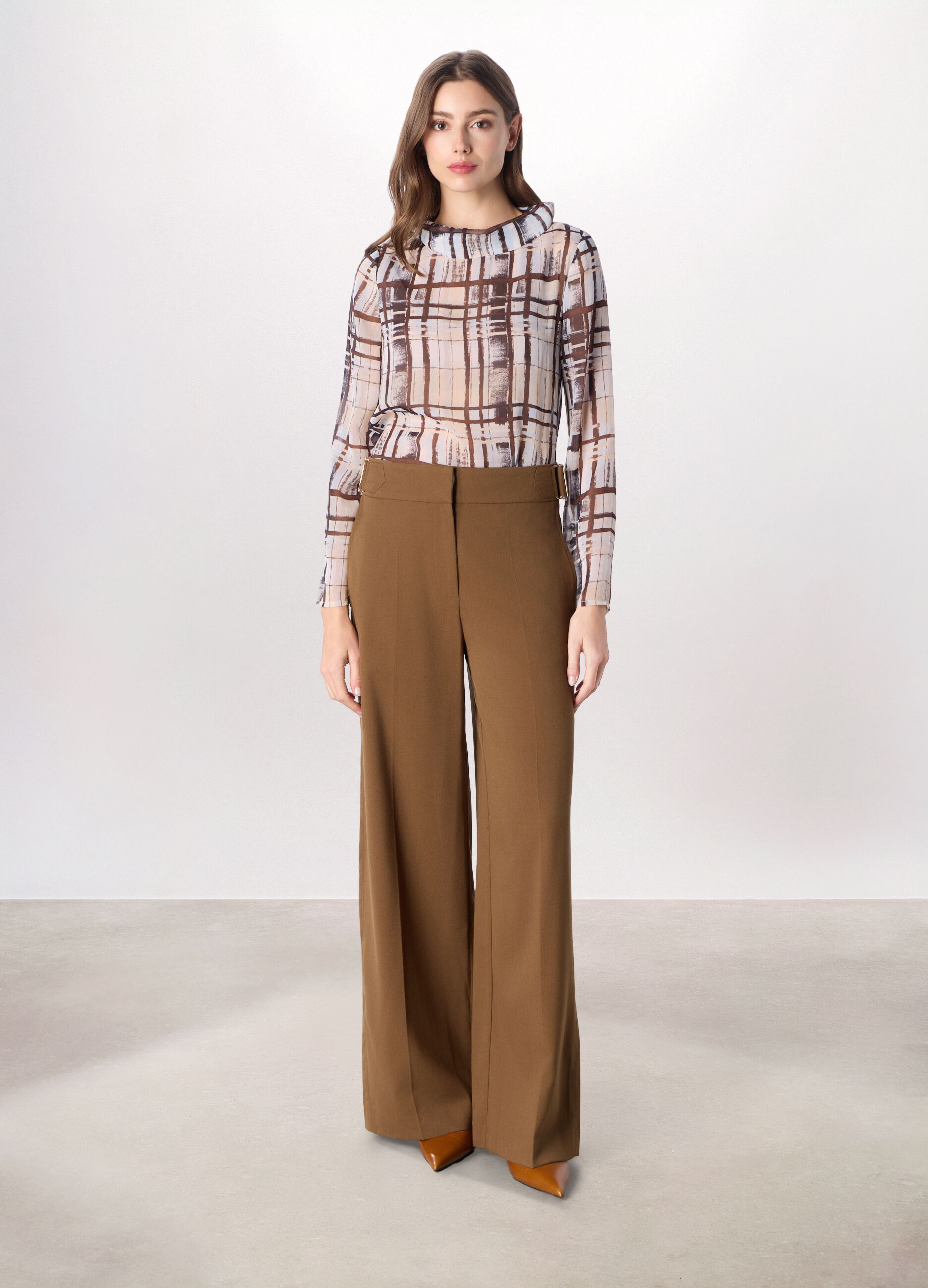 Pantaloni palazzo in twill misto viscosa donna_0