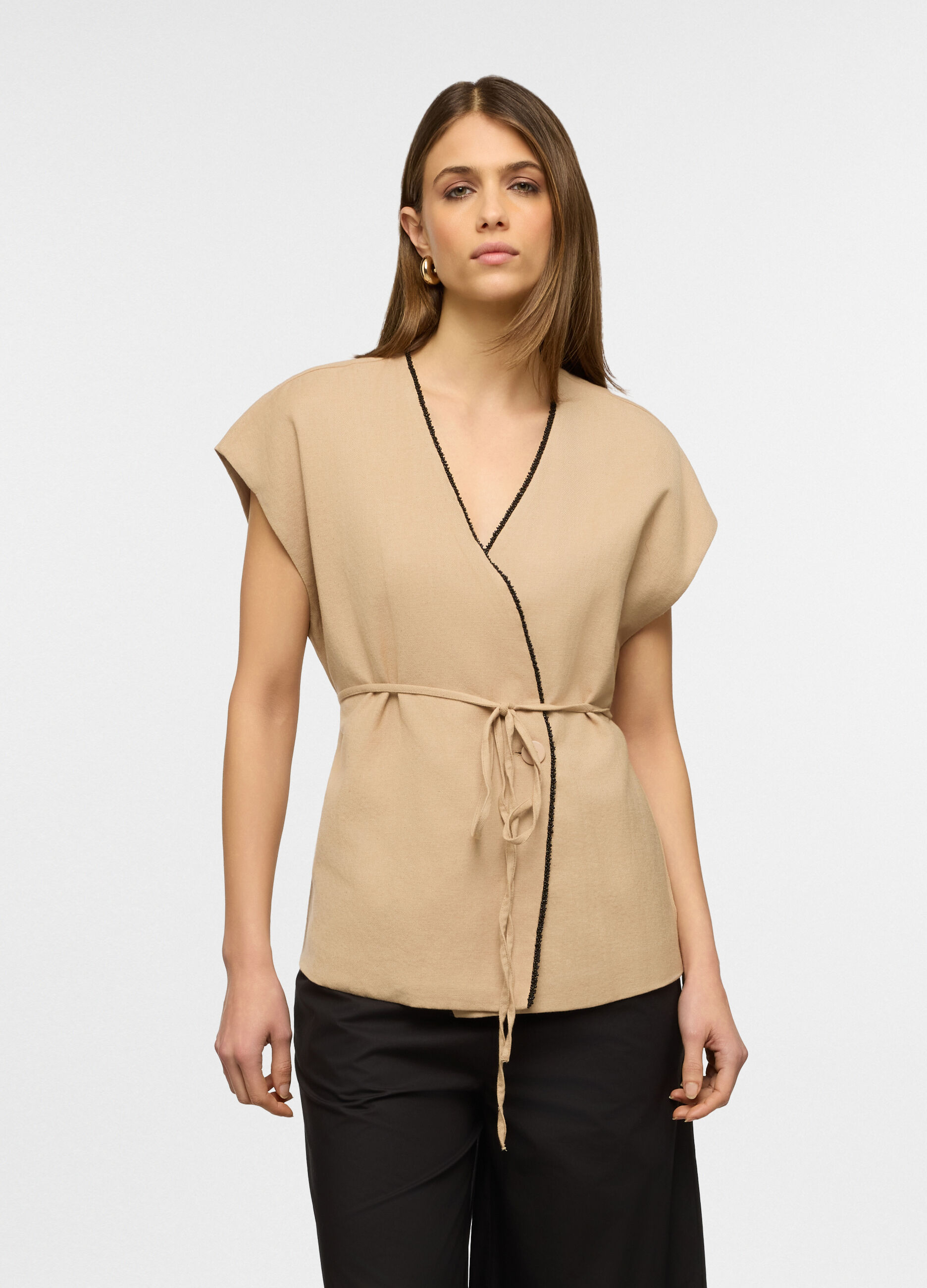 Gilet regular fit misto lino donna_0