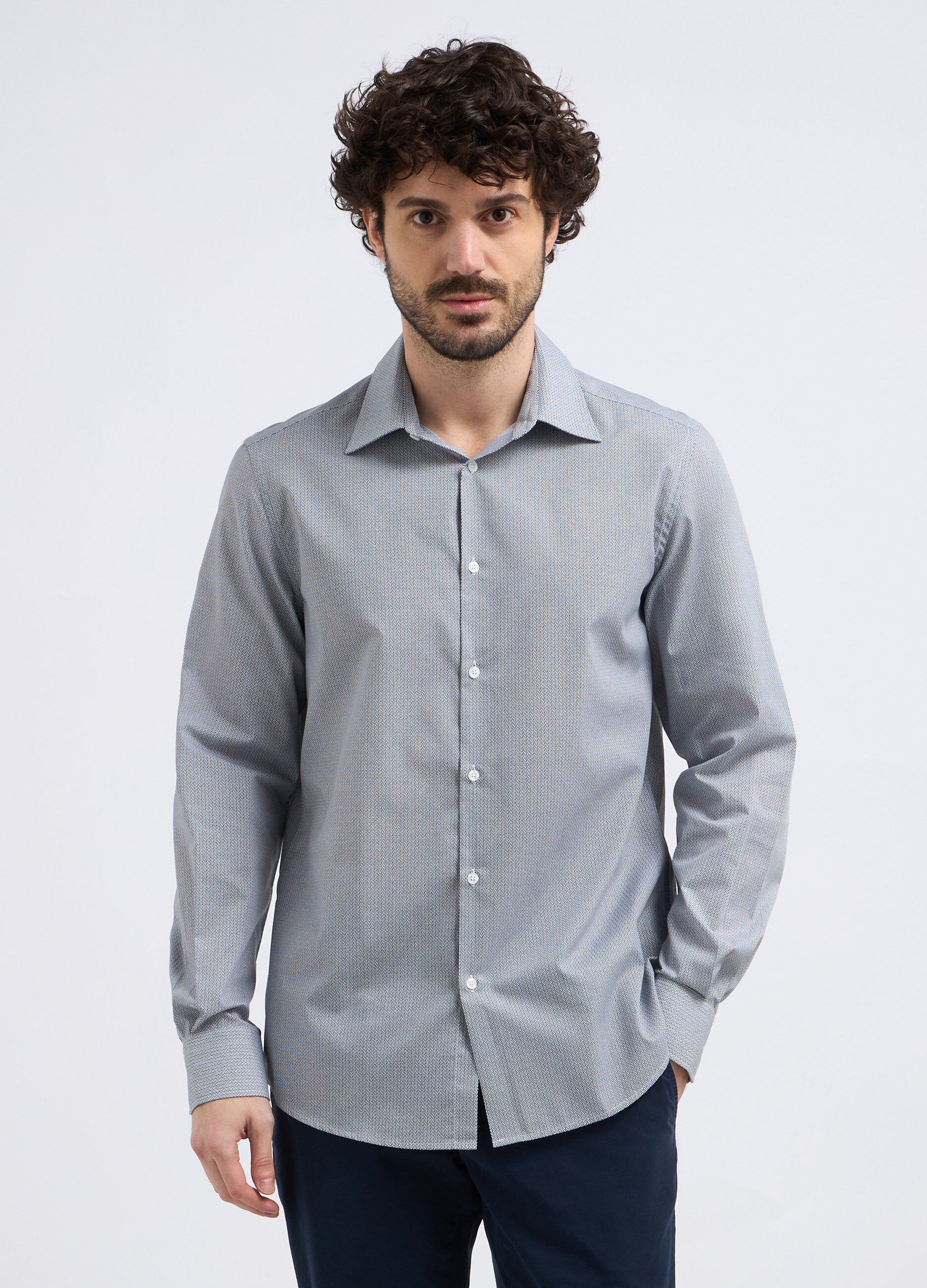 Camicia a maniche lunghe in fantasia uomo_0