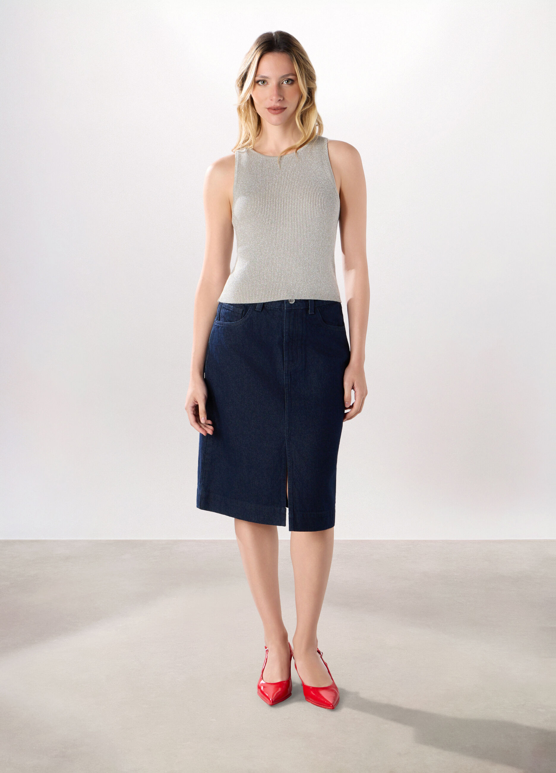 Gonna in denim di puro cotone donna_0