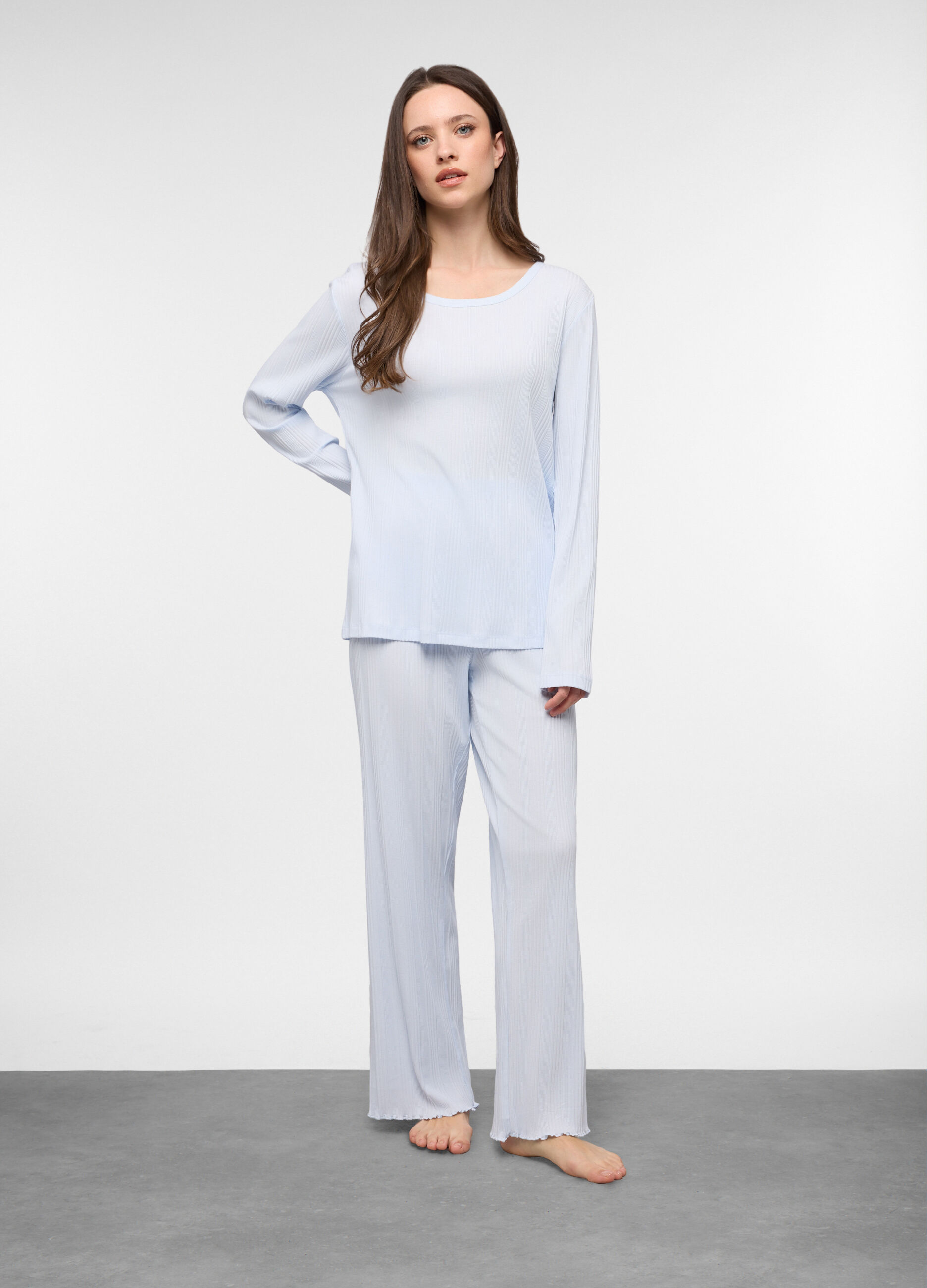 Set pigiama lungo in misto cotone stretch donna_0