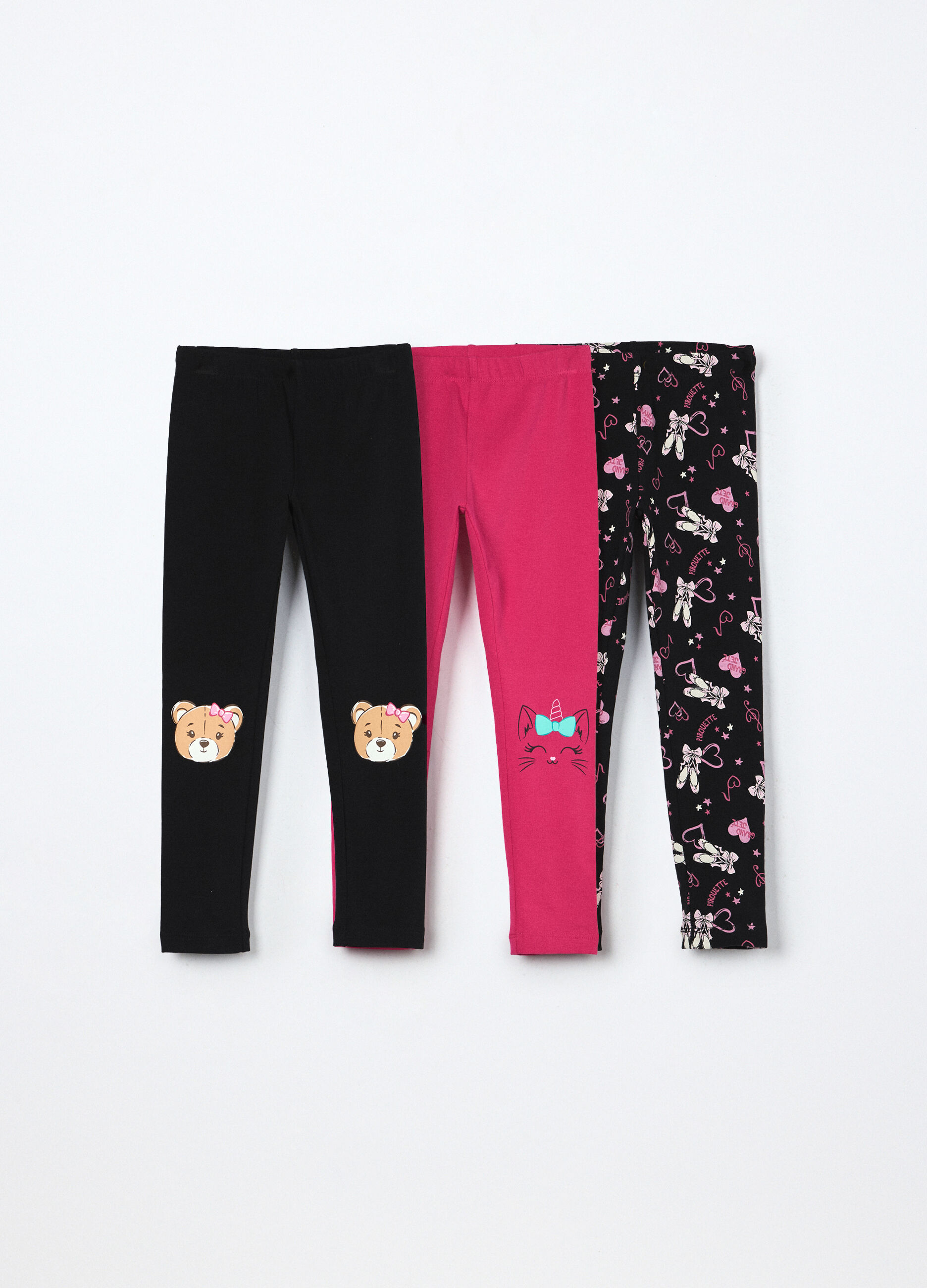 Pack 3 leggings in jersey di cotone stretch bambina_0