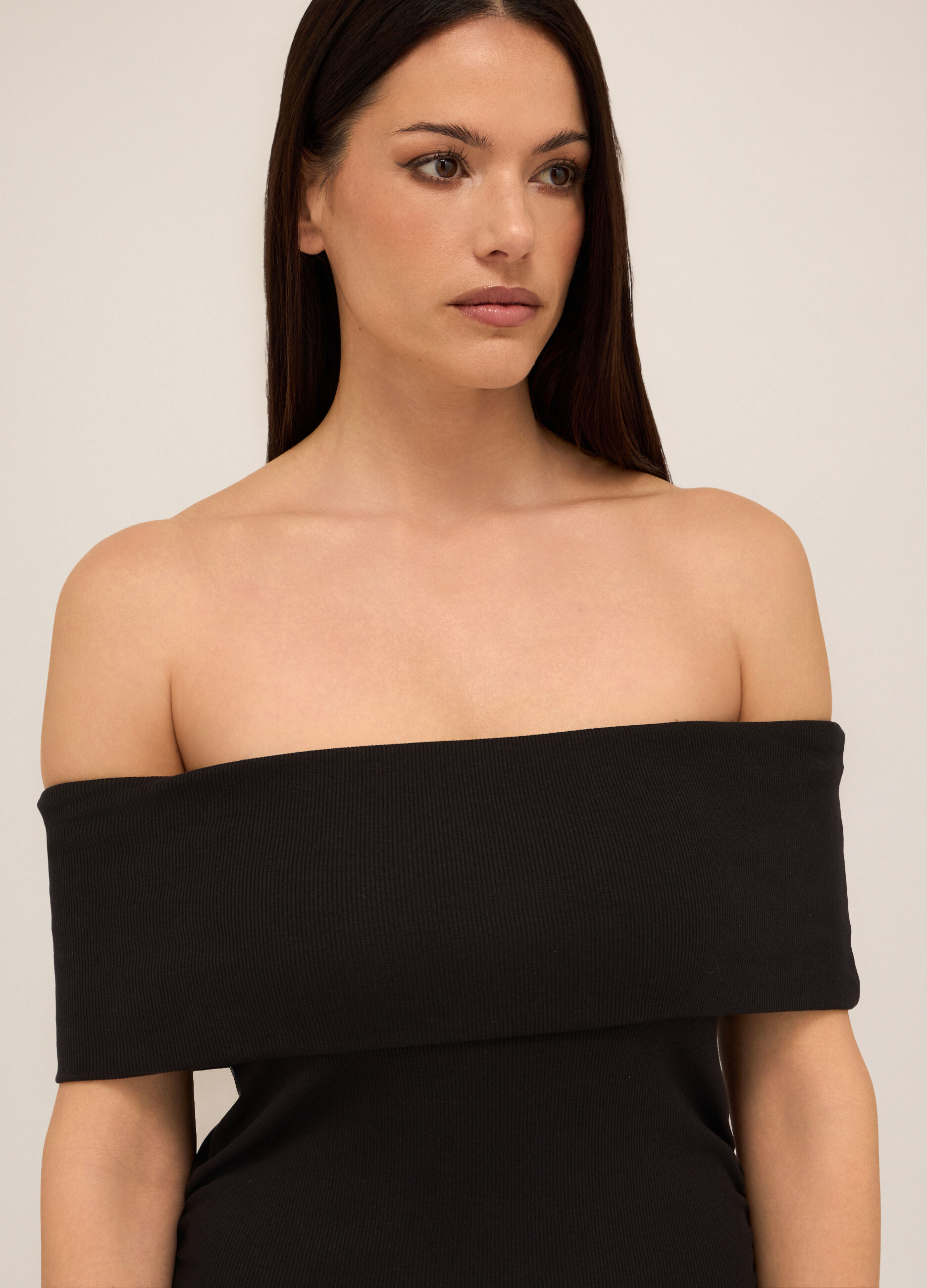 Tubino corto in costina di cotone stretch donna