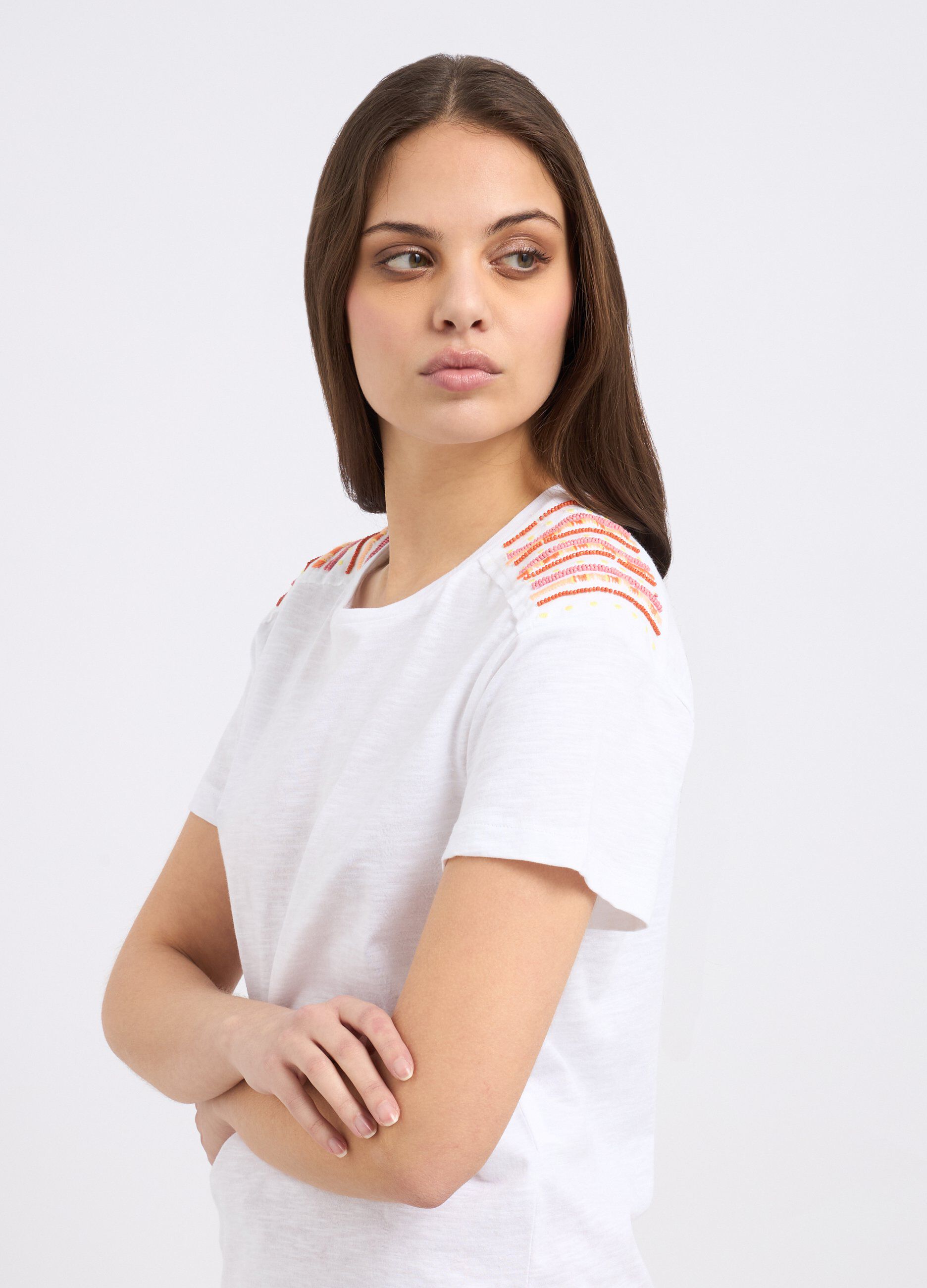 T-shirt in puro cotone con ricamo donna_2