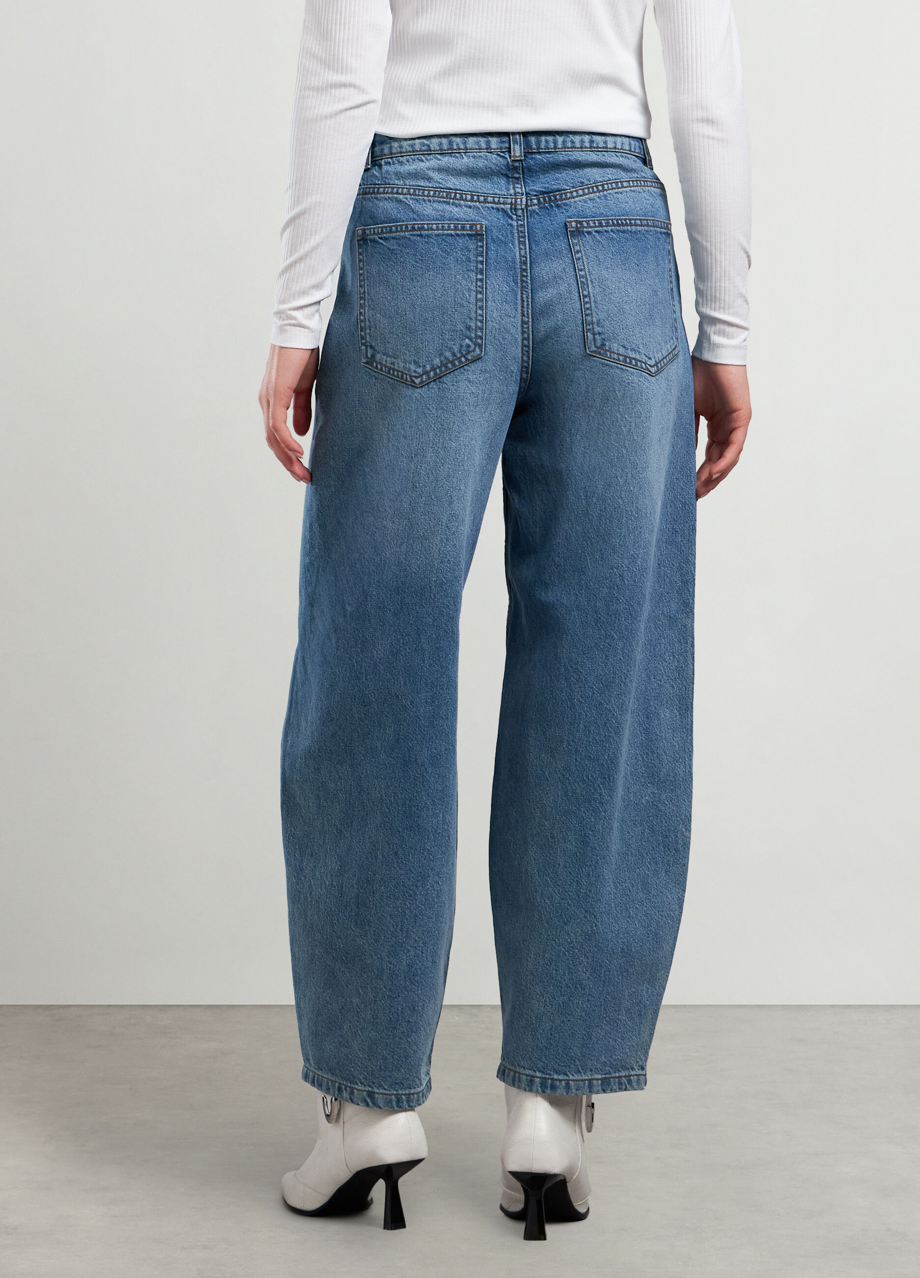Pantaloni in denim di puro cotone wide leg donna_1