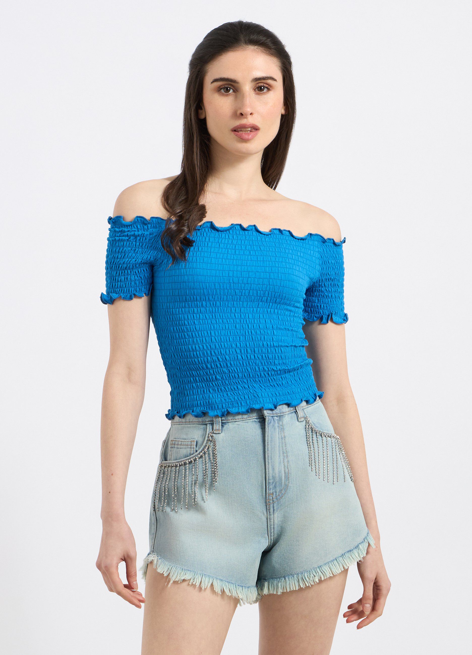 Top smocked in misto cotone stretch donna_0