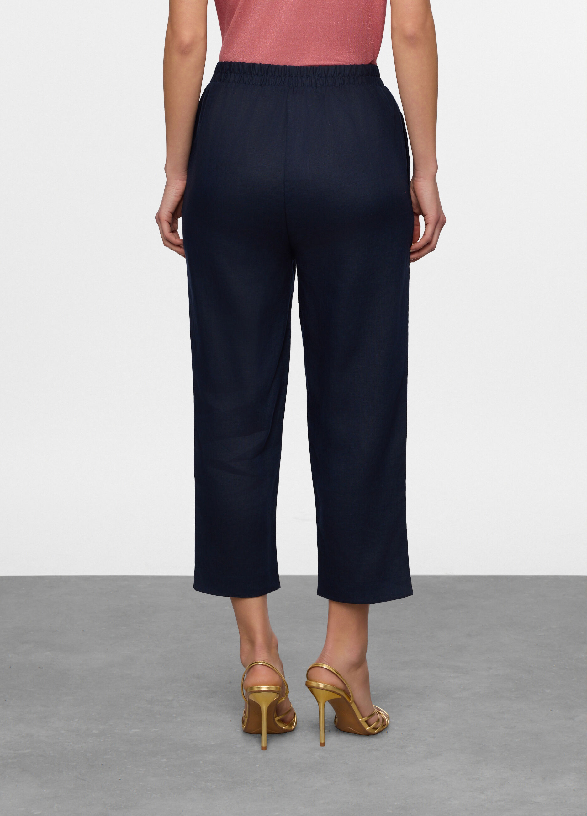Pantaloni cropped regular fit in puro lino donna_1