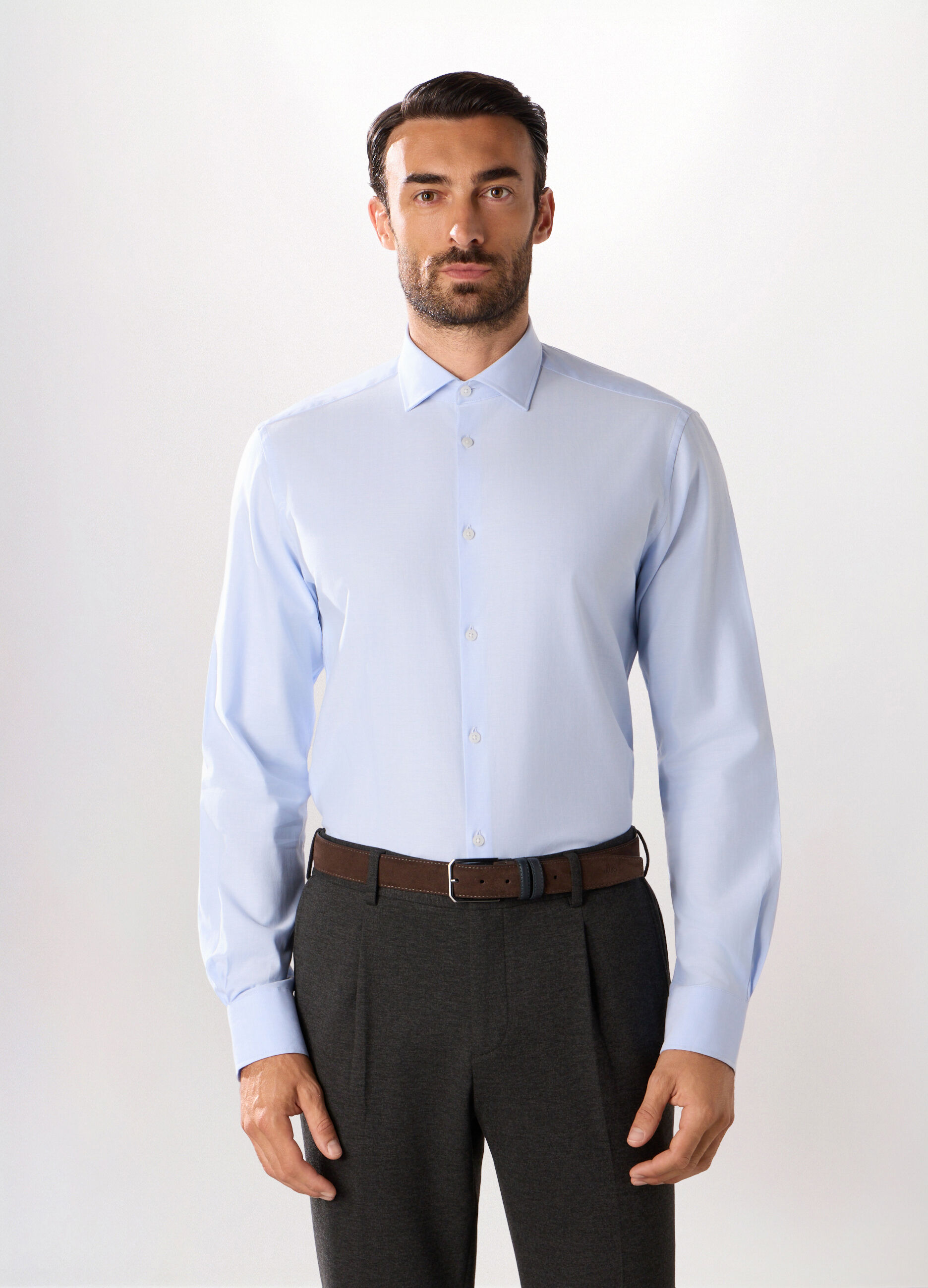 Camicia regular fit in dobby di cotone stretch uomo_0
