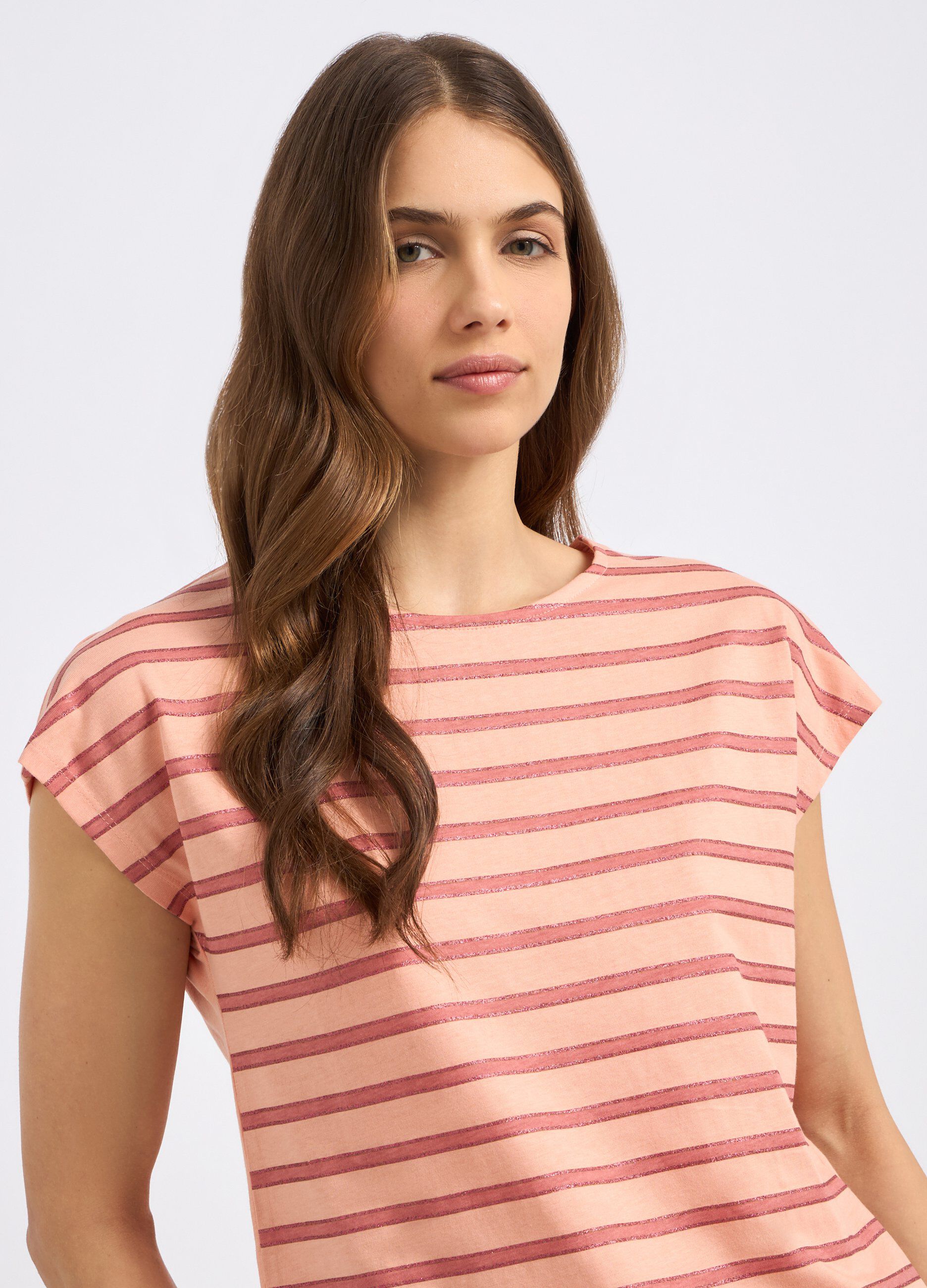 T-shirt rigata in puro cotone donna_2