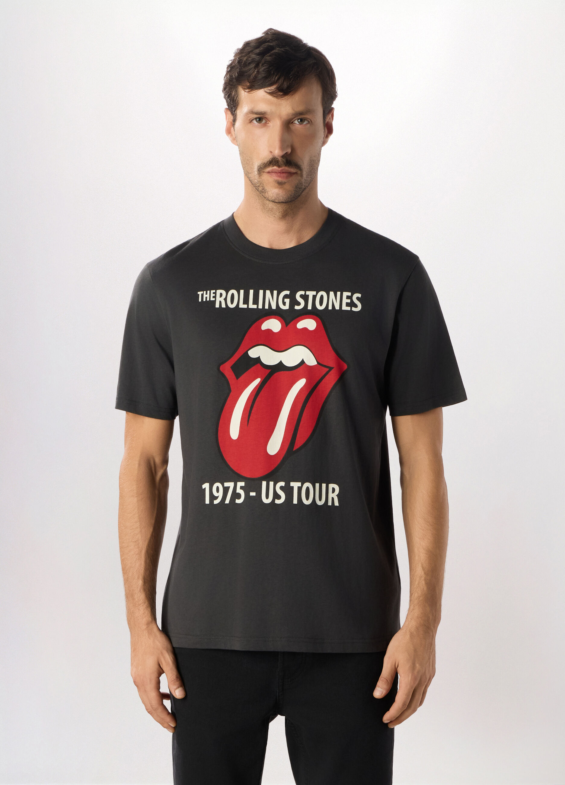 T-shirt girocollo con stampa Rolling Stones in cotone uomo_0