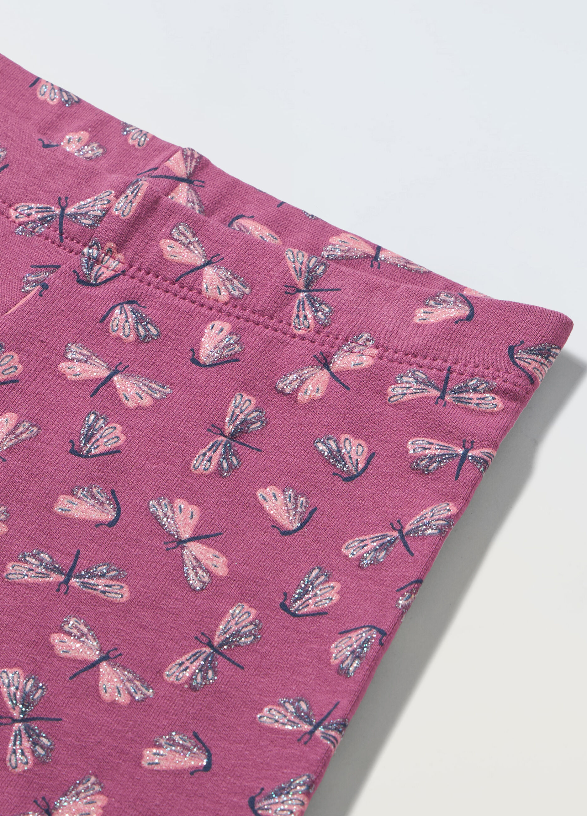 Leggings con stampa glitter in cotone stretch bambina_1