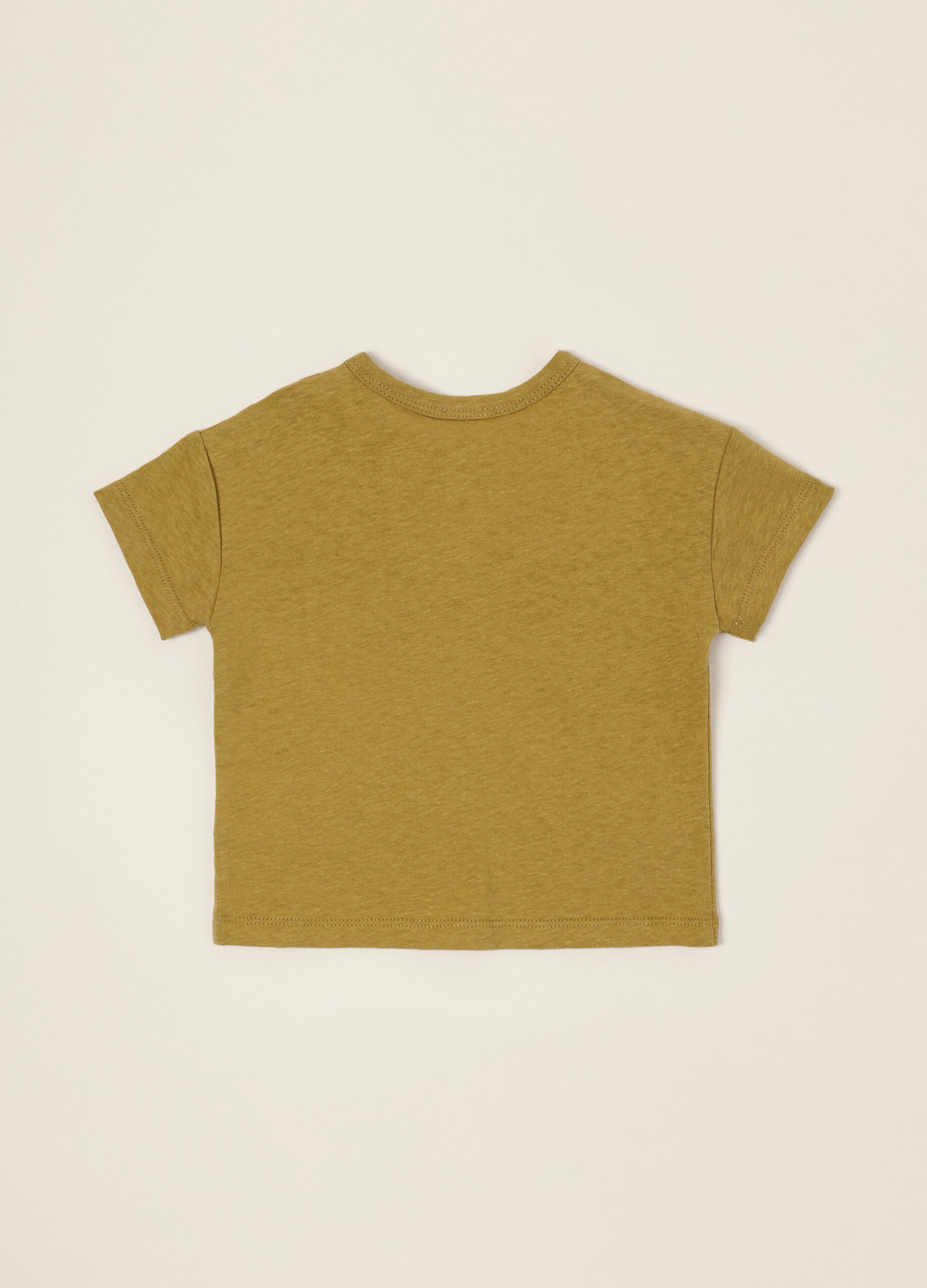 T-shirt verde in misto lino e cotone_1