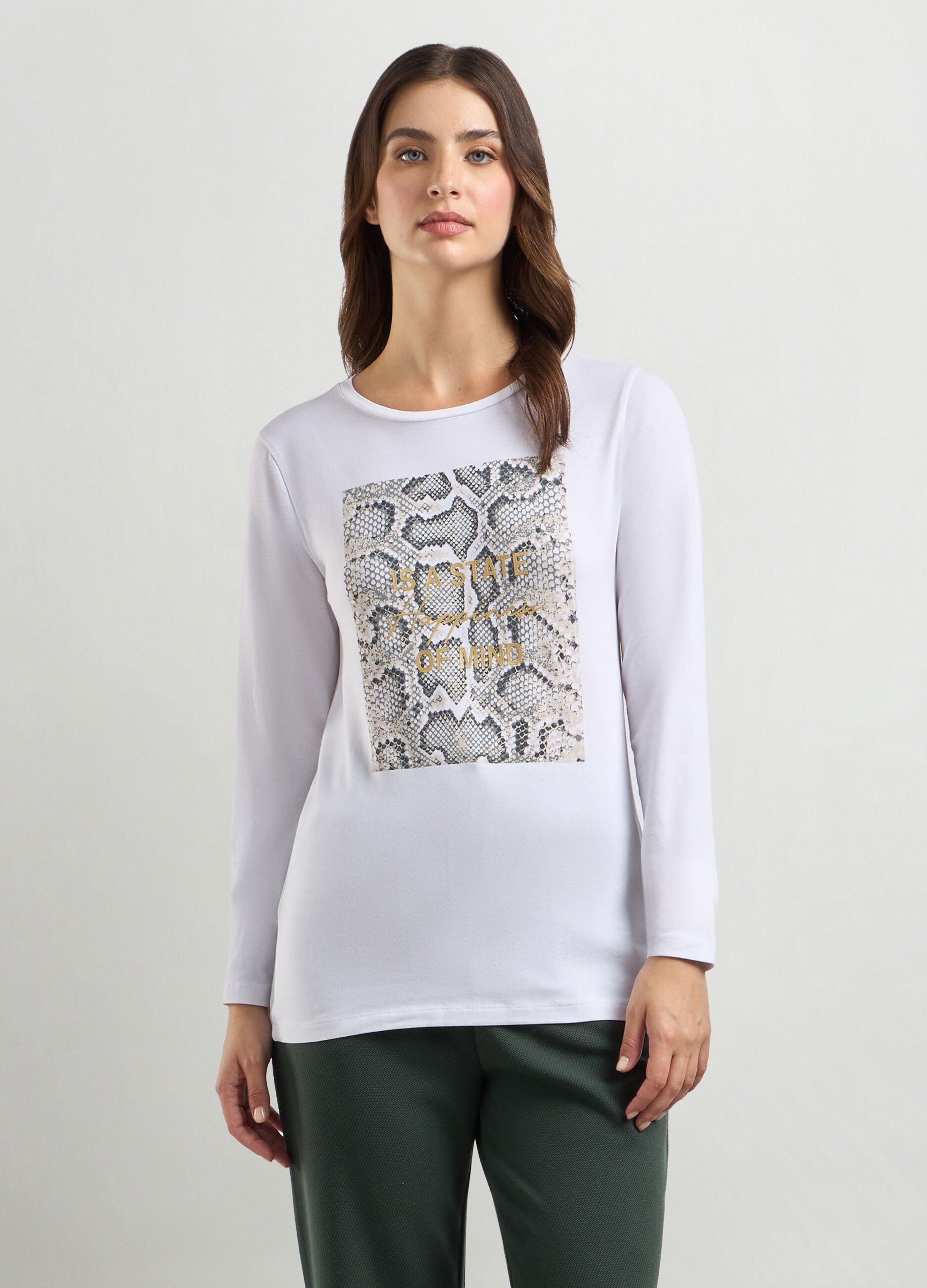 T shirt in cotone stretch a maniche lunghe donna