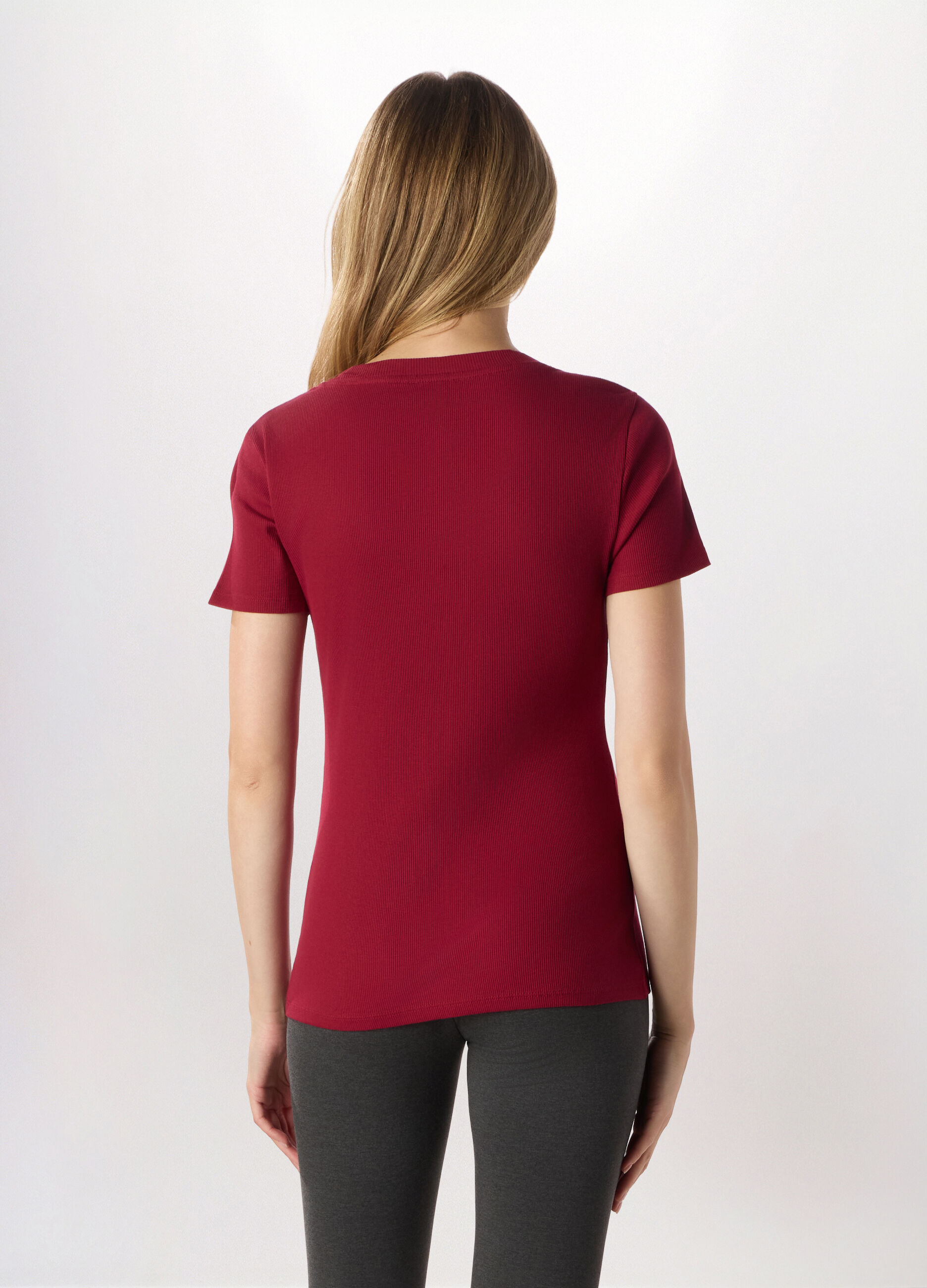 T-shirt in costina di puro cotone donna_1