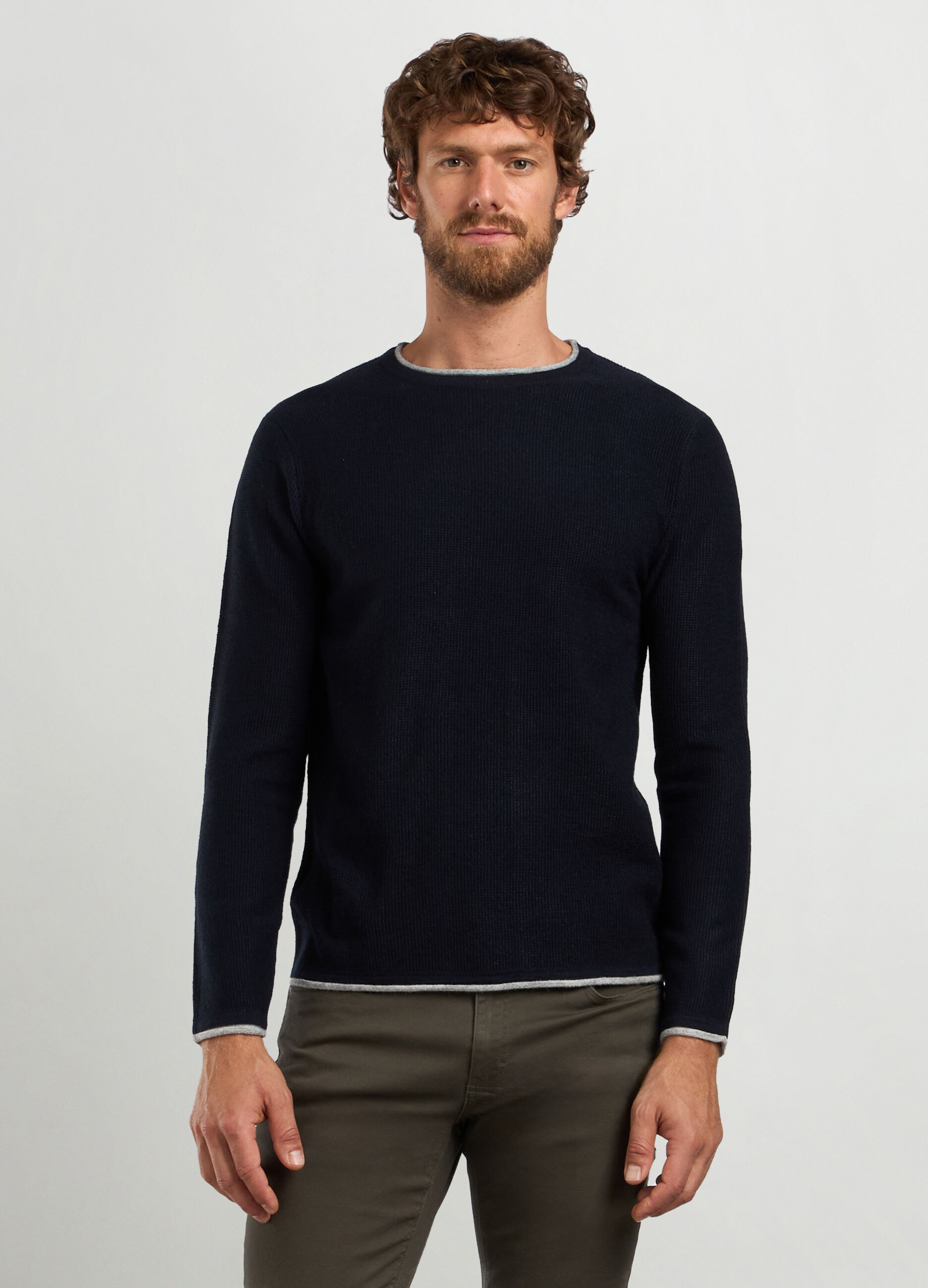 Maglione girocollo operato in misto lana uomo_0