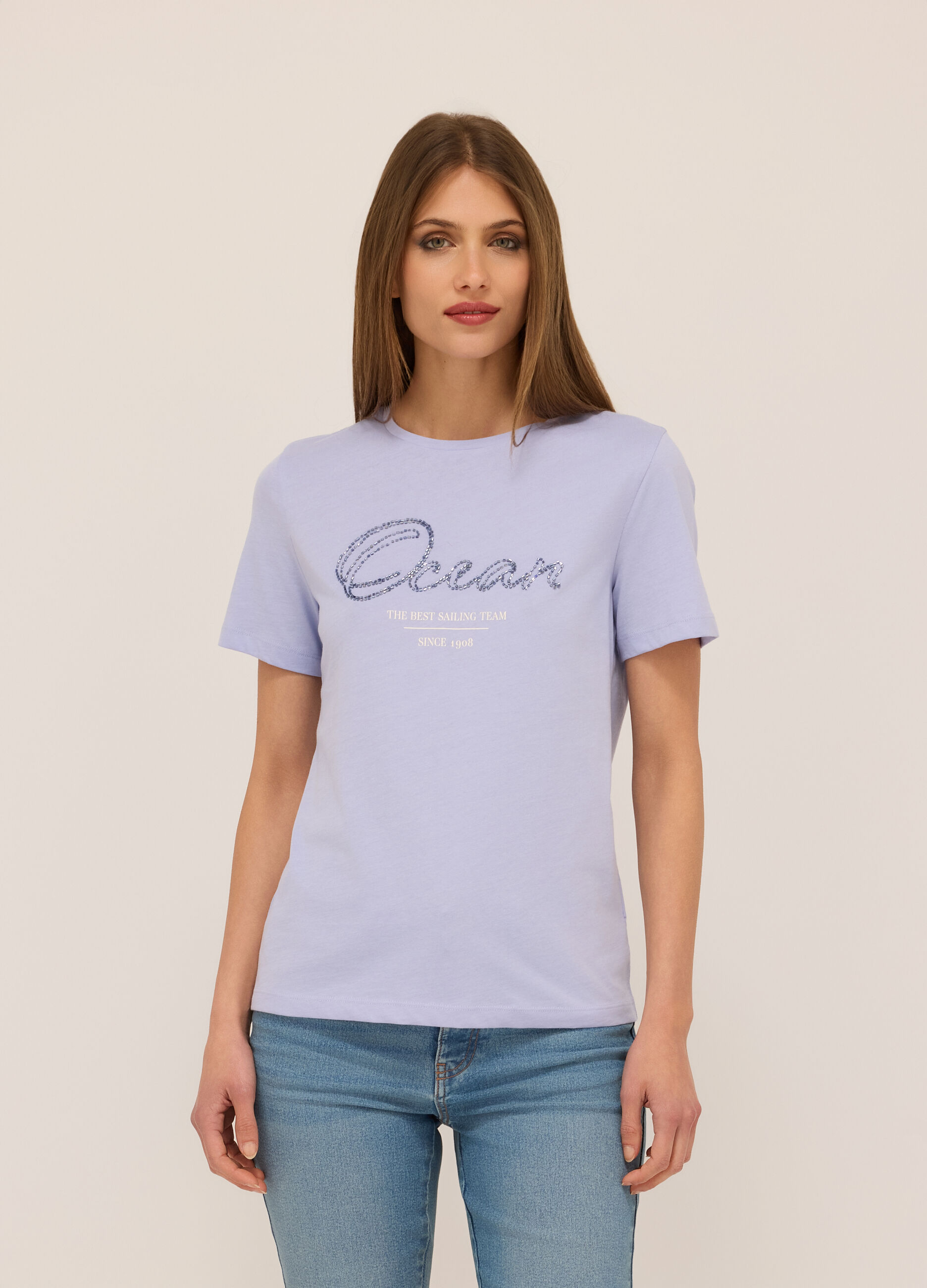 T-shirt in jersey di puro cotone donna_0